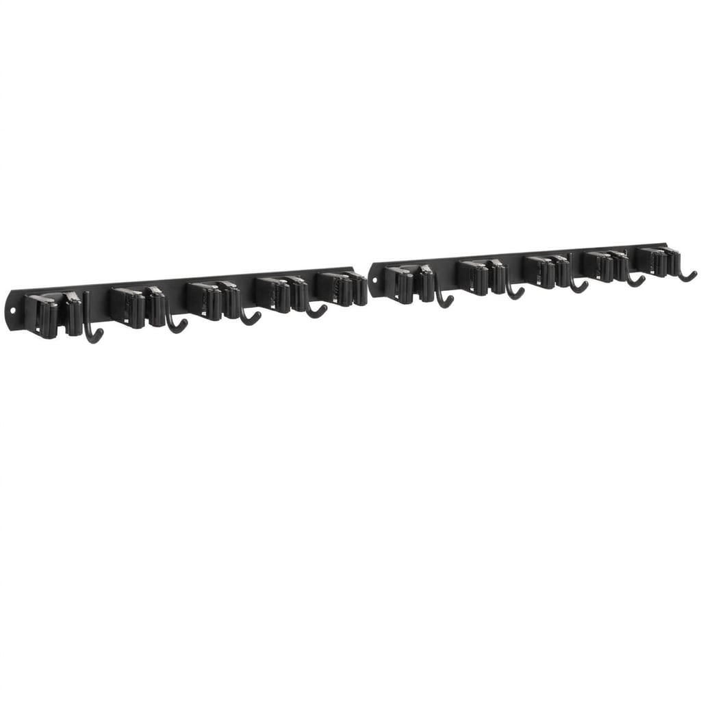 Aoibox  Wall Mounted Stainless Steel Broom and Mop Holder Rack with 5 Grip Slots and 4 Hooks 17 in Rail Pack