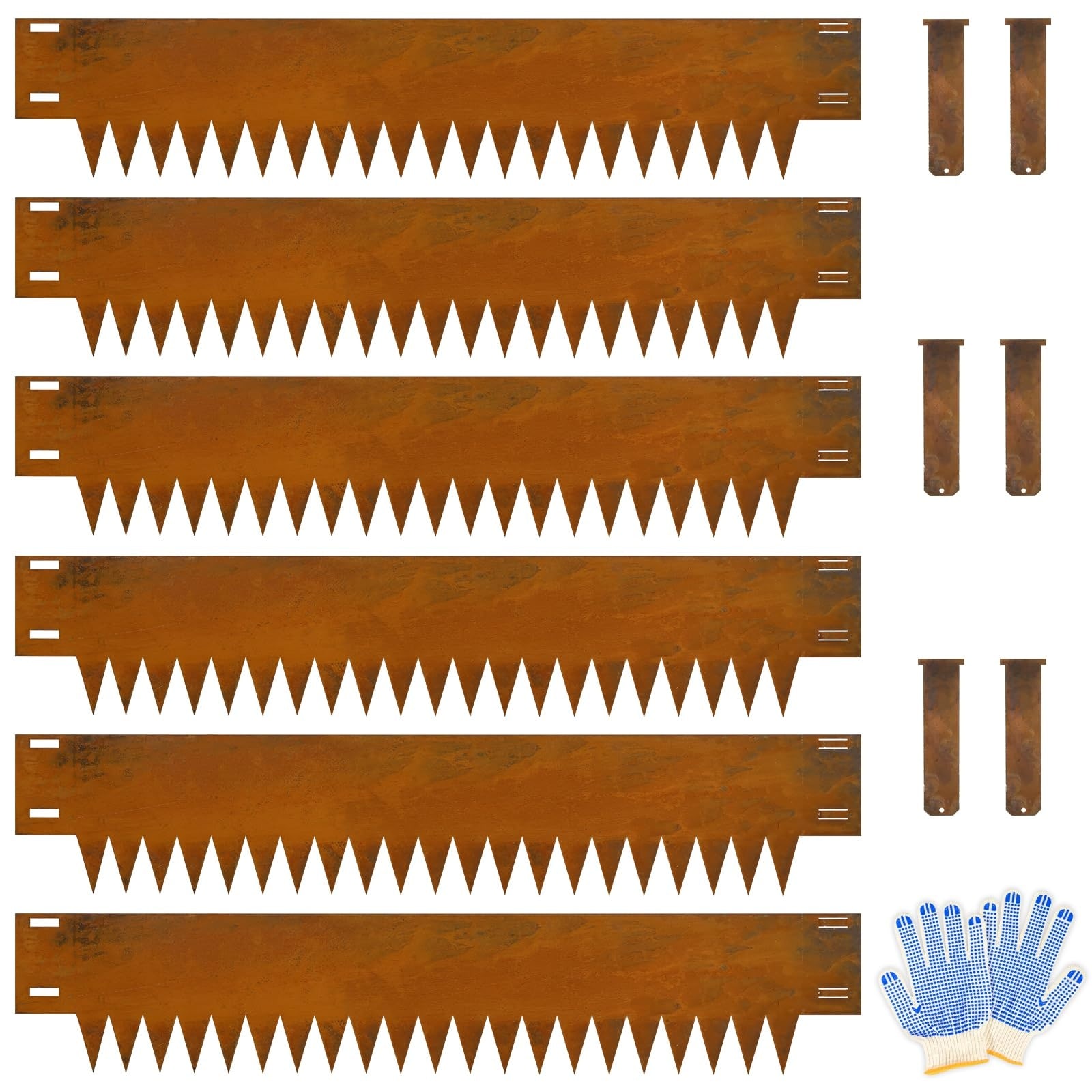 Phyfalip  Cor ten steel landscape edging 8 inch high x 40 inch long 6 pack heavy duty pre rusted metal garden edging with 6 clips and gloves