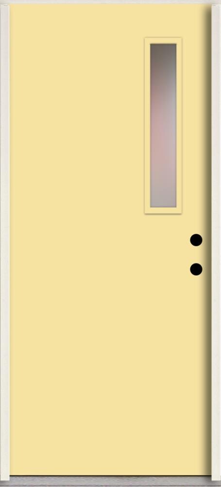 RELIABILT LO1063578 Spotlights 36-in x 80-in x 4-5/8-in Fiberglass 1/4 lite Left-hand inswing Cabana Yellow Paint Painted Prehung Front Door Insulating core
