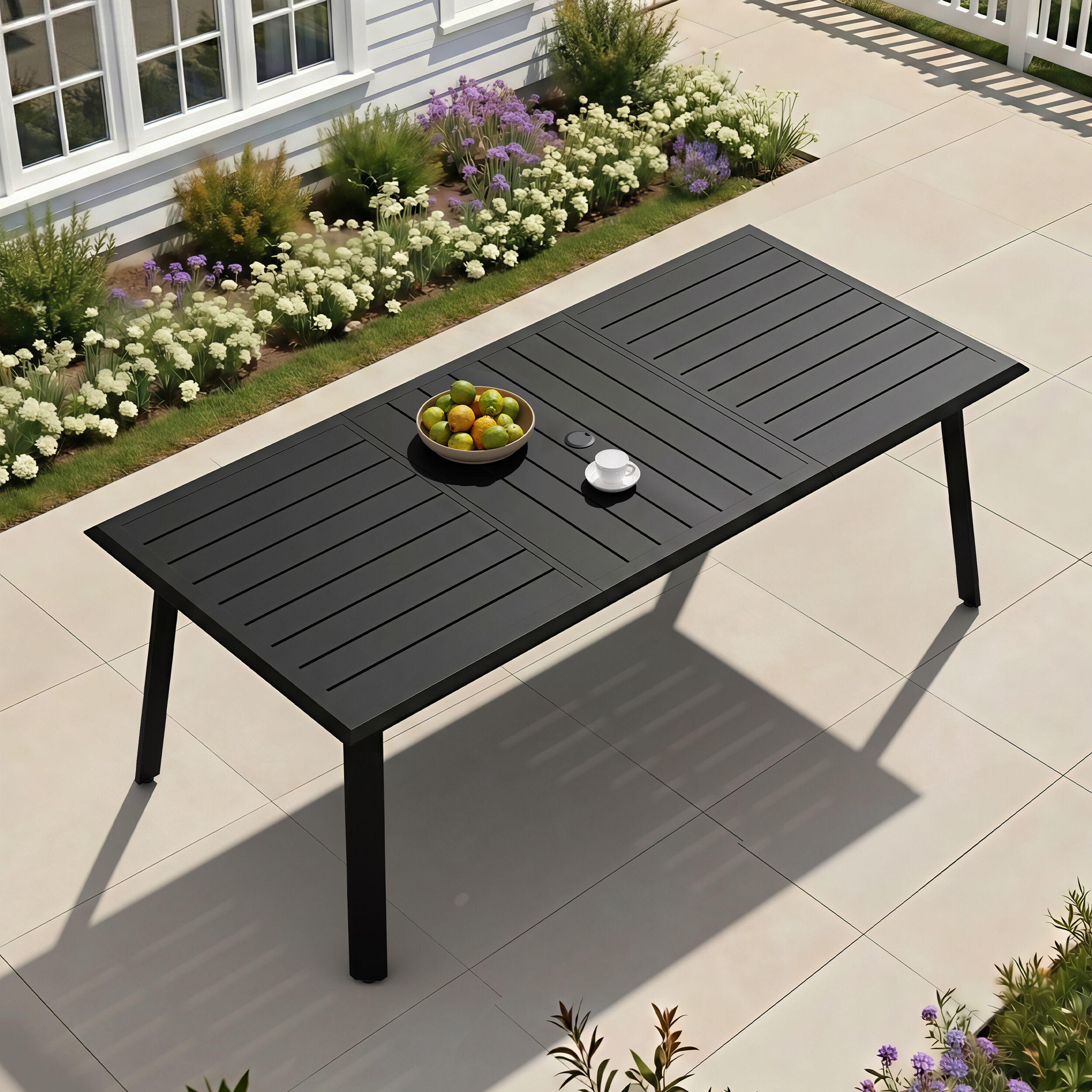 Crestlive Products 85-in Large Patio All-Aluminum Rust-Resistant Rectangle Outdoor Dining Table 37.99-in W x 82.68-in L with Umbrella Hole