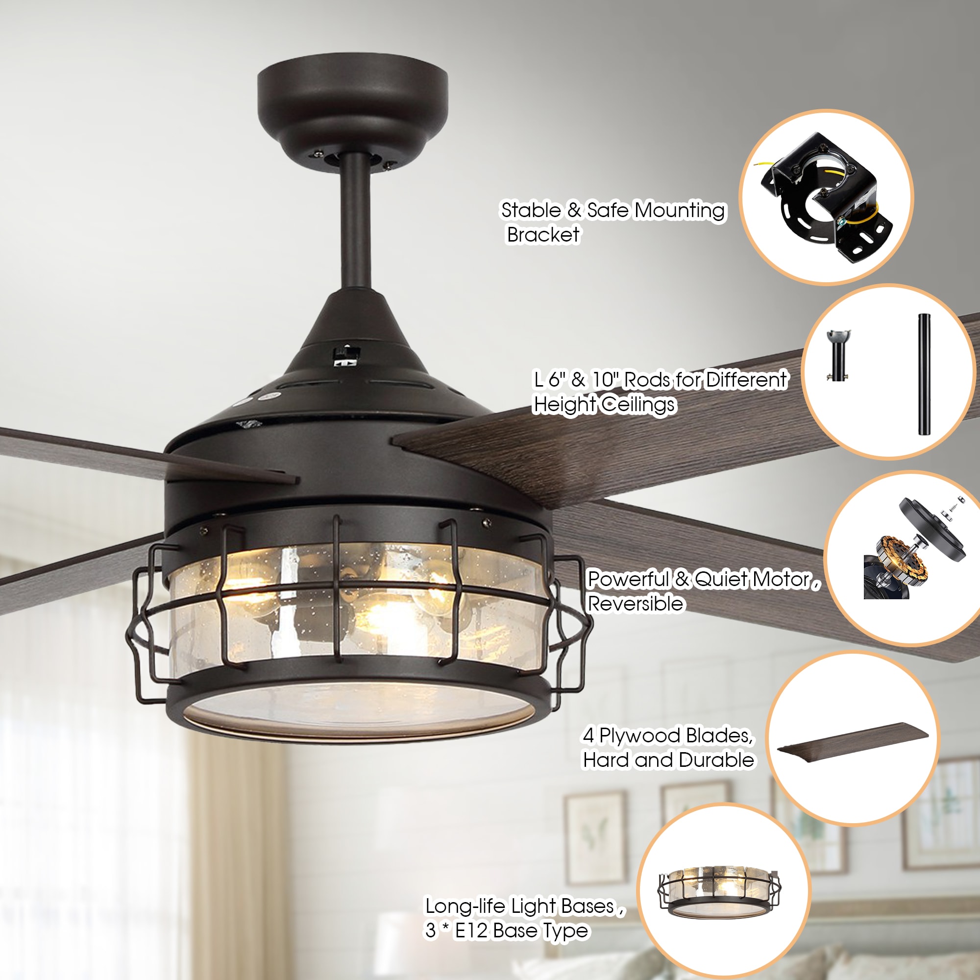 52-Inch Oil-Rubbed Bronze Industrial Ceiling Fan with Light and Remote