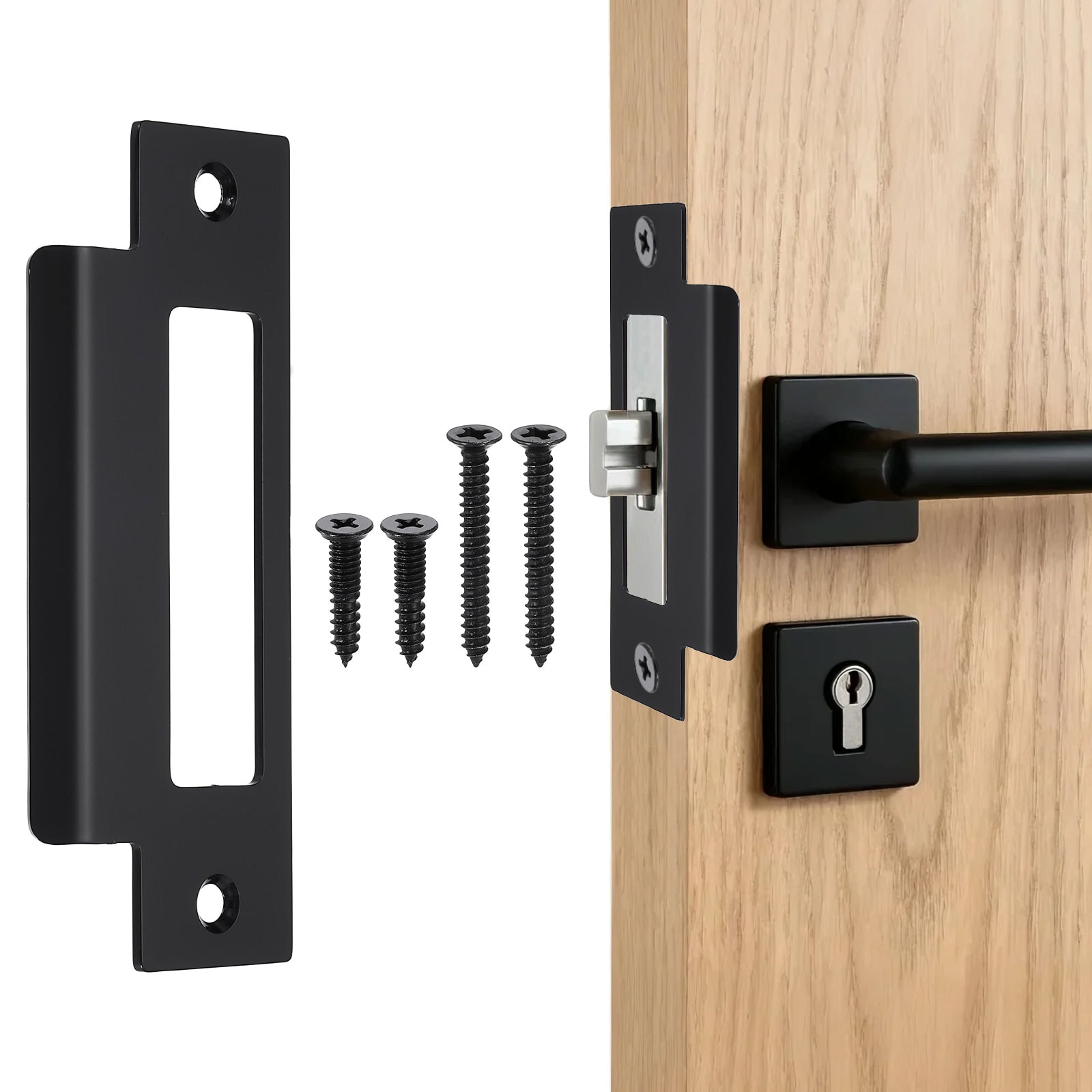 Unique Bargains Door Strike Plate 4 7/8inch x 2inch Security Latch Strike Deadbolt Plates Door Backplate with Screws for Interior Doors Exterior Deadbolt (Black)