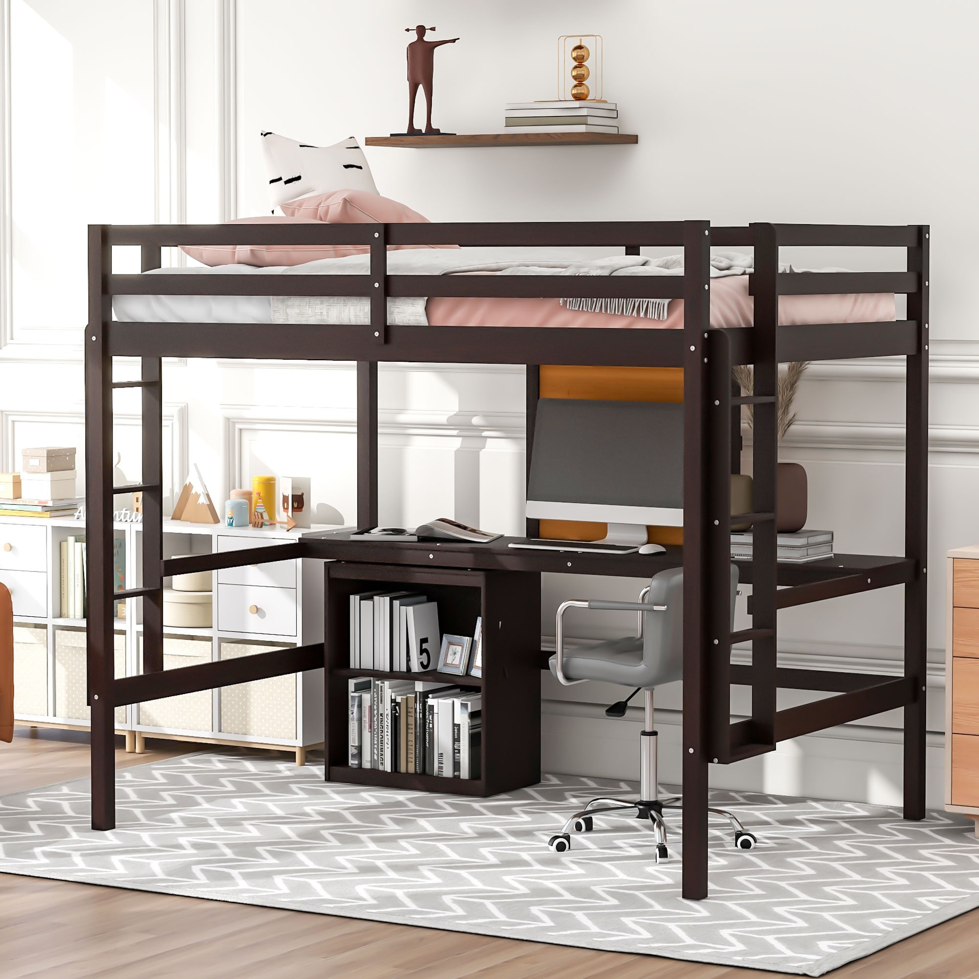 Yiekholo Espresso Full Loft Bunk Bed in the Bunk Beds department at ...