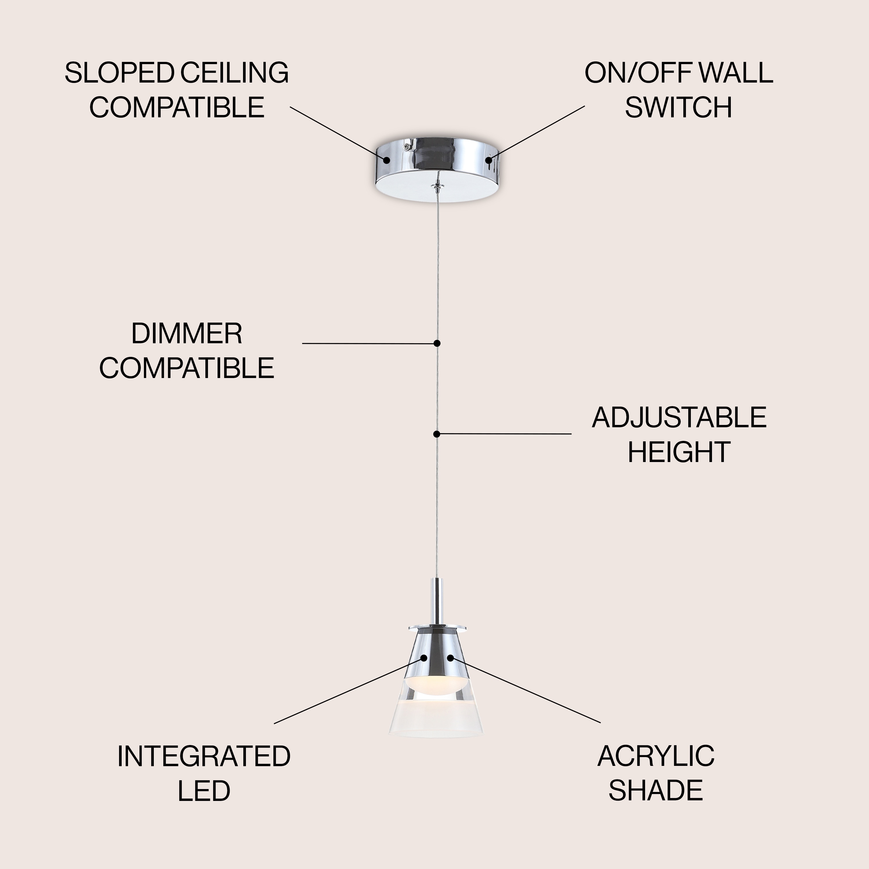 Alain 5" Chrome Polished Adjustable LED Pendant Light