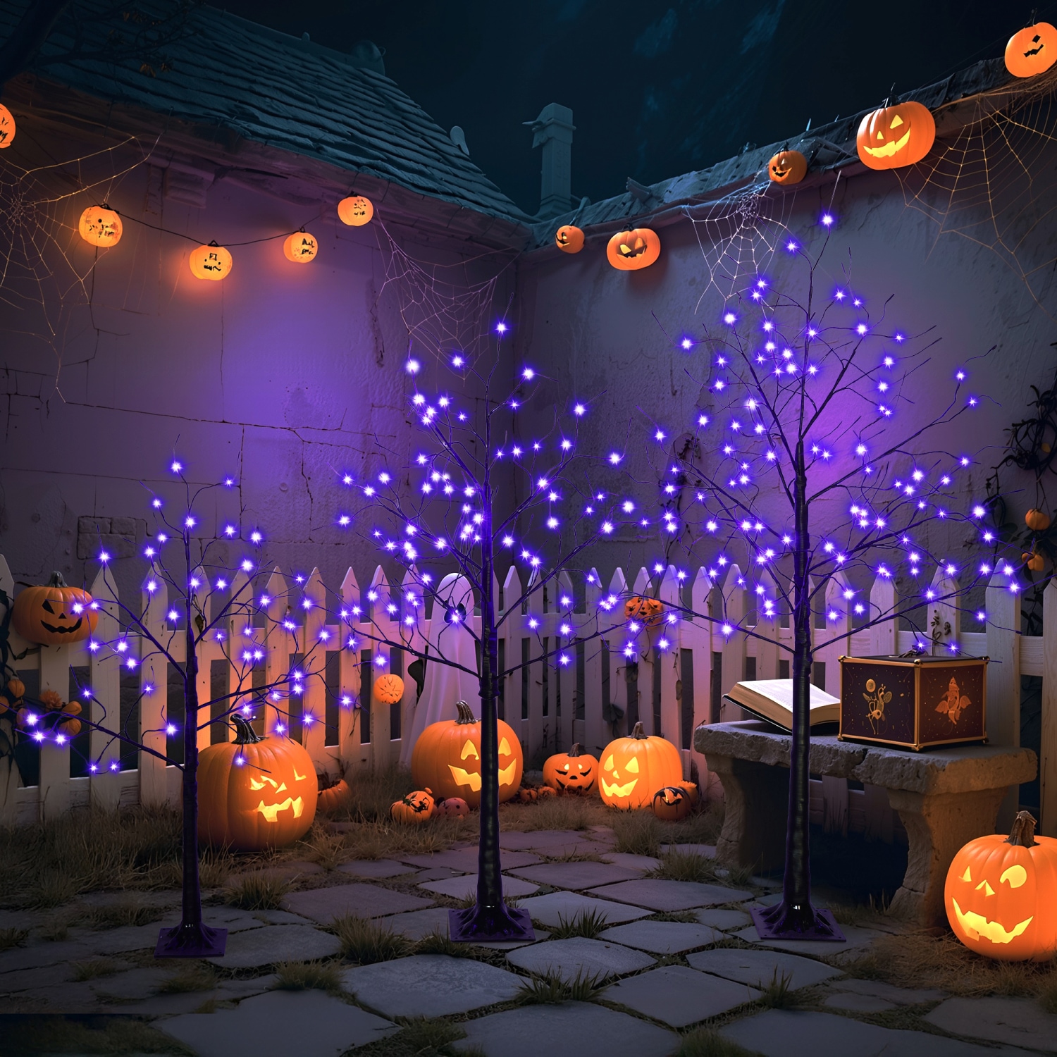 Streamdale Furniture Streamdale 3-Pack Halloween Spooky Trees with Purple Lights (4FT 5FT 6FT)