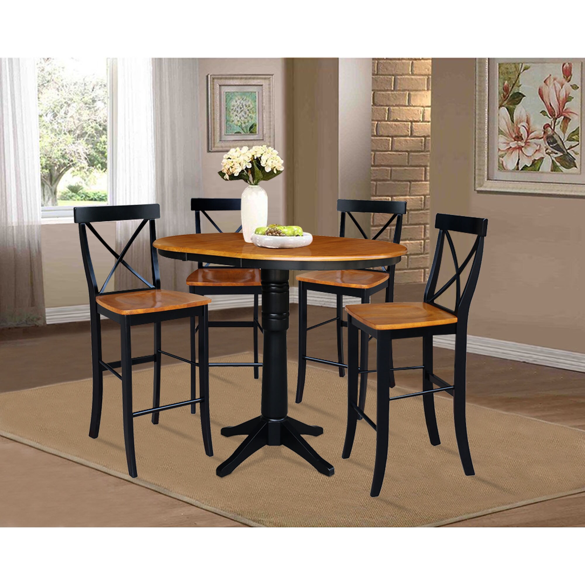 International Concepts Black/Cherry Traditional Dining Room Set with ...