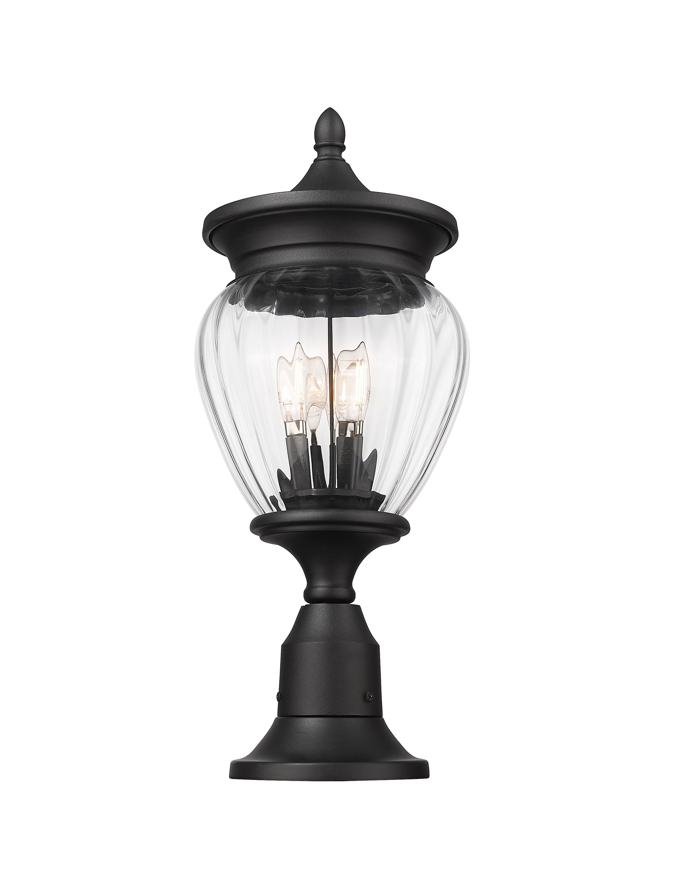 Davina 22.25-Inch Black Aluminum Pier Mounted Outdoor Light with Ribbed Glass