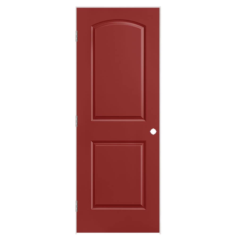 Masonite 1317839 30-in x 80-in Barn Red Solid core 2-panel round top Right hand Smooth Prefinished Molded composite Flat Jamb Single Prehung Interior Door