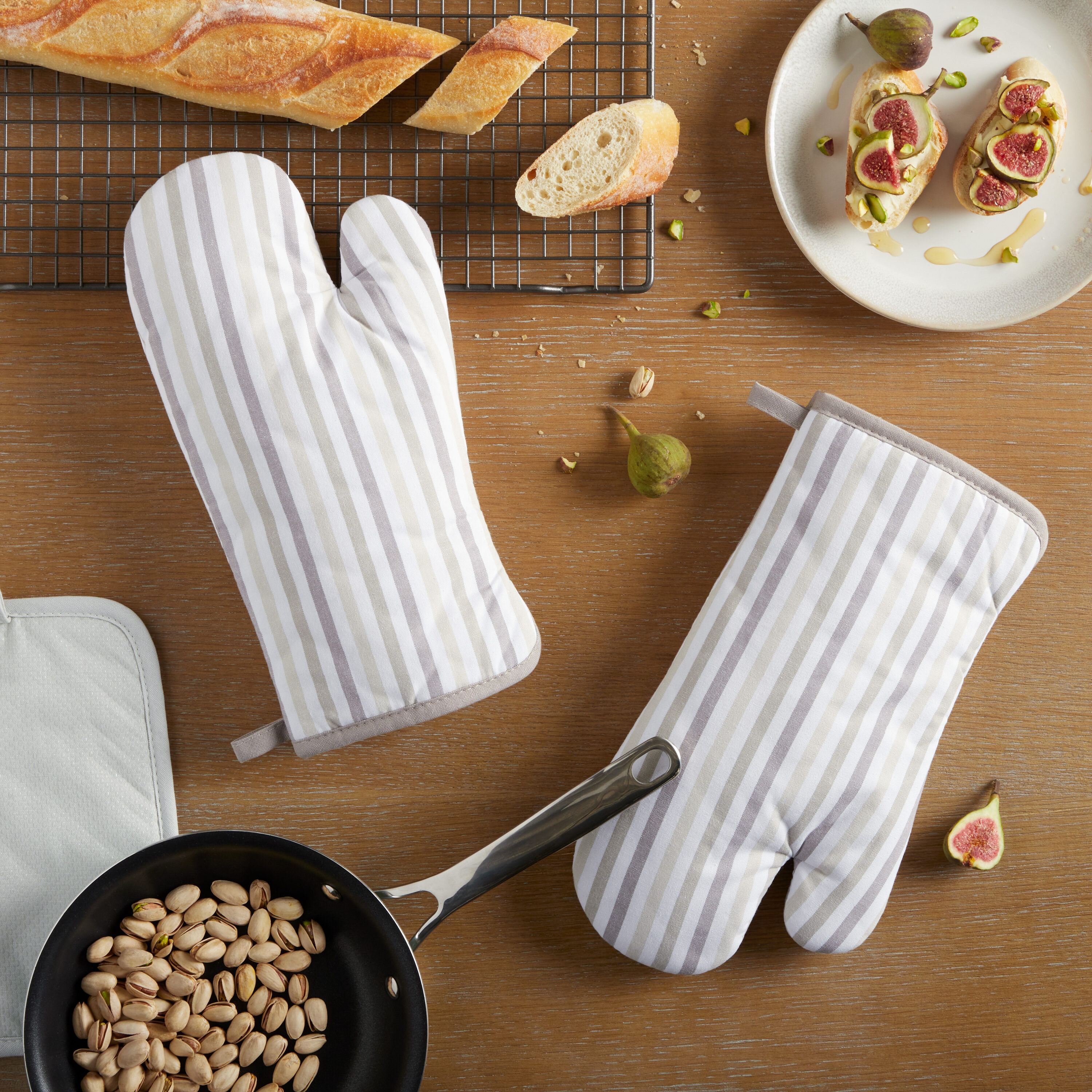 Set of 2 Natural Grey Linen Oven Mitt Pot Holder Kitchen Gloves