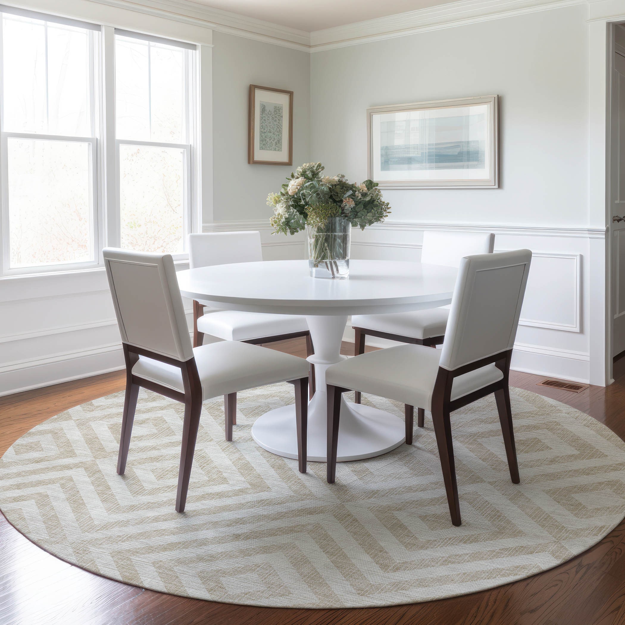 Addison Rugs ACN733IV8RO Chantille ACN733IV 8 x 8 (ft) Polyester Ivory Round Indoor/Outdoor Geometric Machine washable Area rug