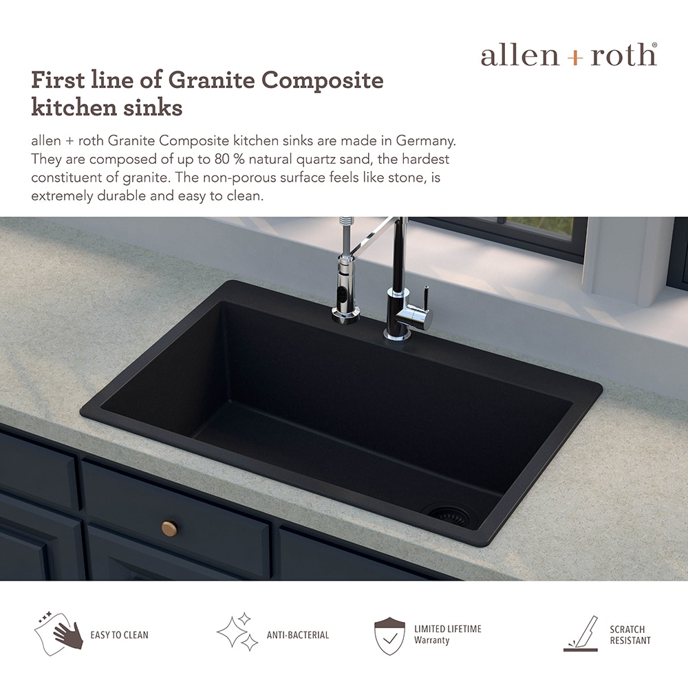 allen + roth Sanborn Sink Set Dual-mount 33-in x 22-in Alpina Granite  Single Bowl 5-Hole Workst… in 2023