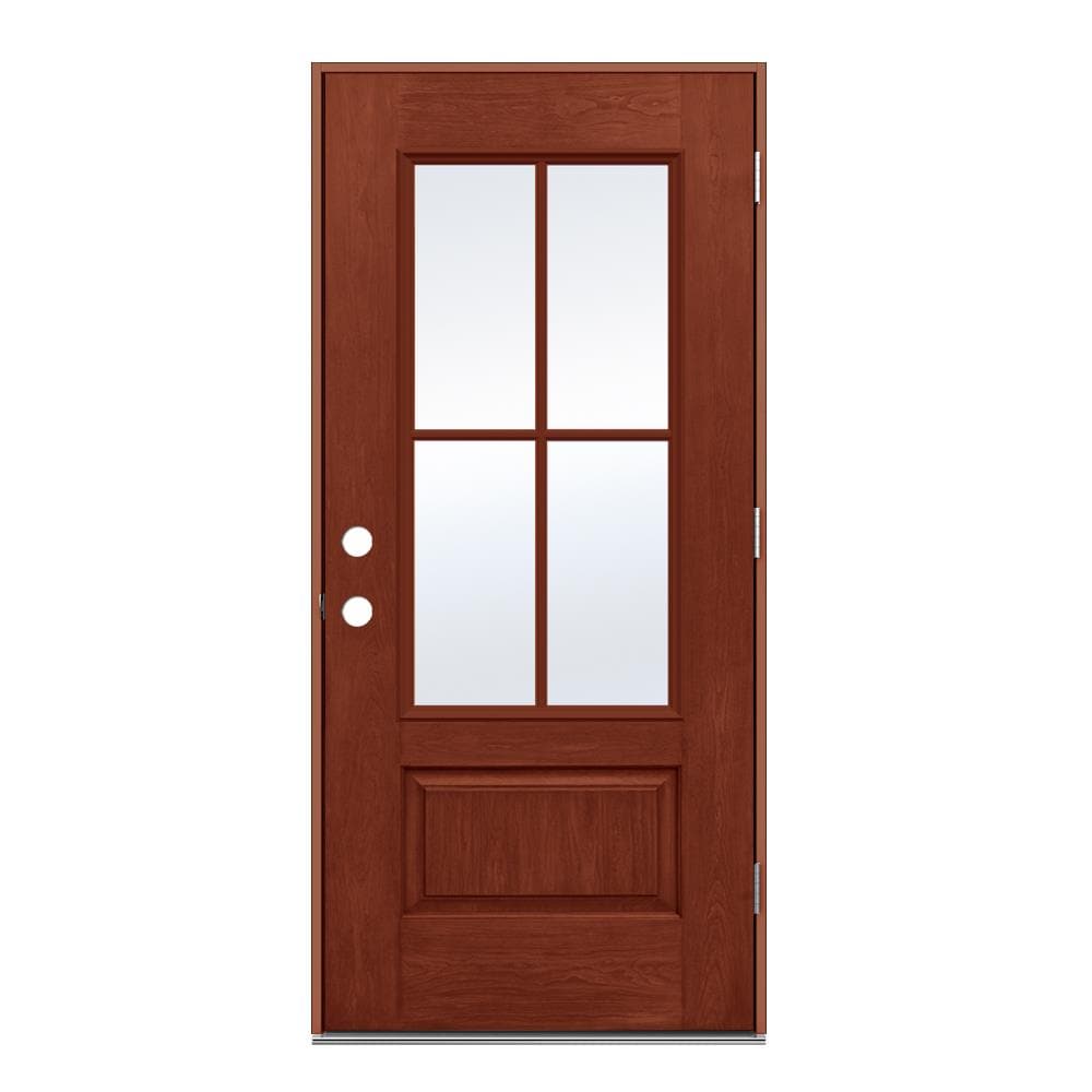 JELD-WEN LOWOLJW232500017 36-in x 80-in x 4-9/16-in Fiberglass 3/4 lite Left-hand outswing Amaretto Stained Prehung Front Door Insulating core