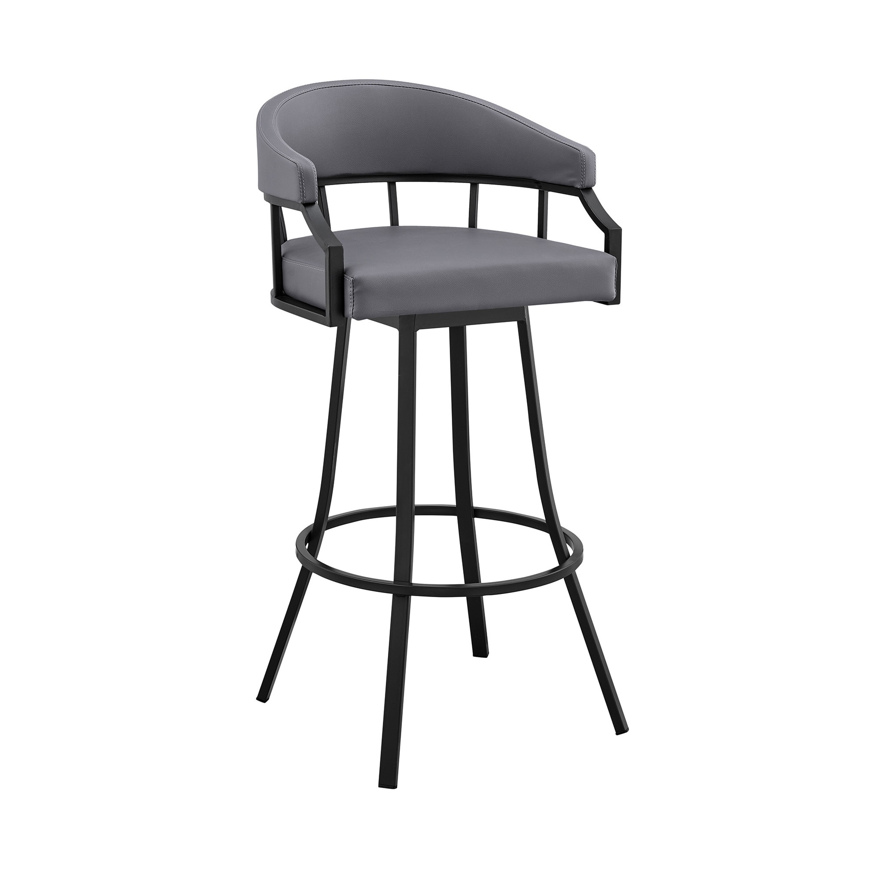 Slate Grey 26-in H Counter height Upholstered Swivel Metal Bar Stool with Arms | - HomeRoots 4000476765