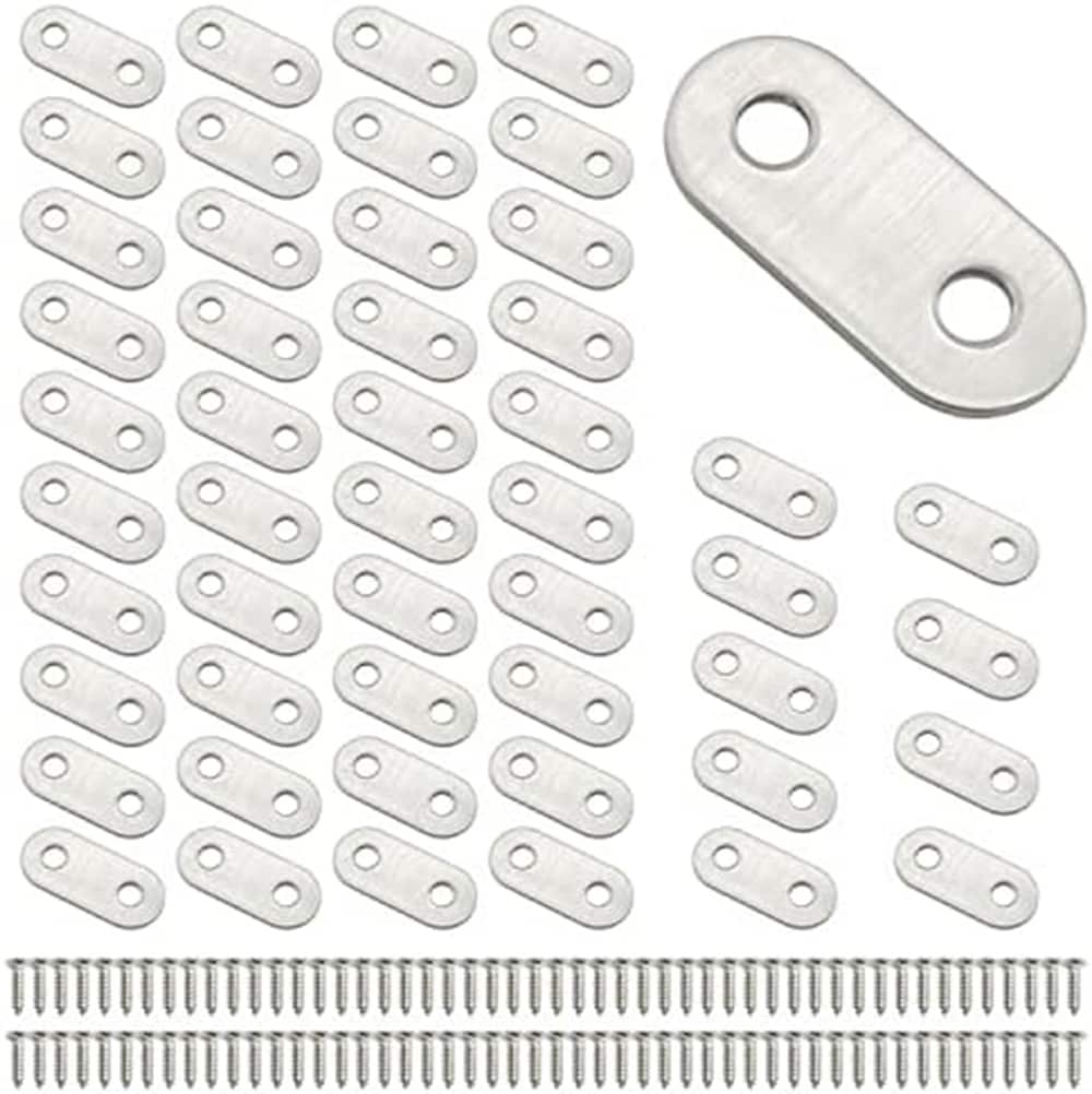 Etokfoks  50 Pack 1 57x0 63 in Stainless Steel Flat Corner Brace Plate Connector Support Brackets with Screws