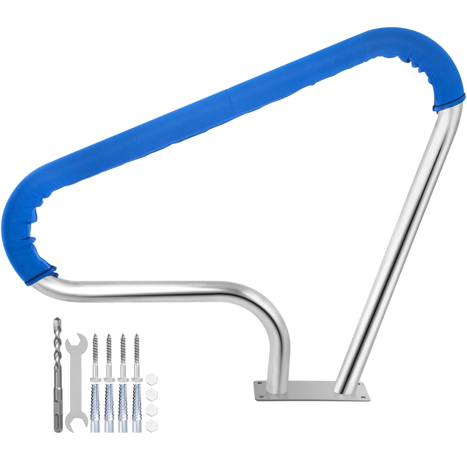 GIVIMO 39-in x 32-in 304 Stainless Steel Pool Handrail 250-lb Deck Mount Swimming Pool Grab Rail with 4-ft Blue Nylon Grip Cover and Pre-Drilled Base for In-Ground Pool Spa