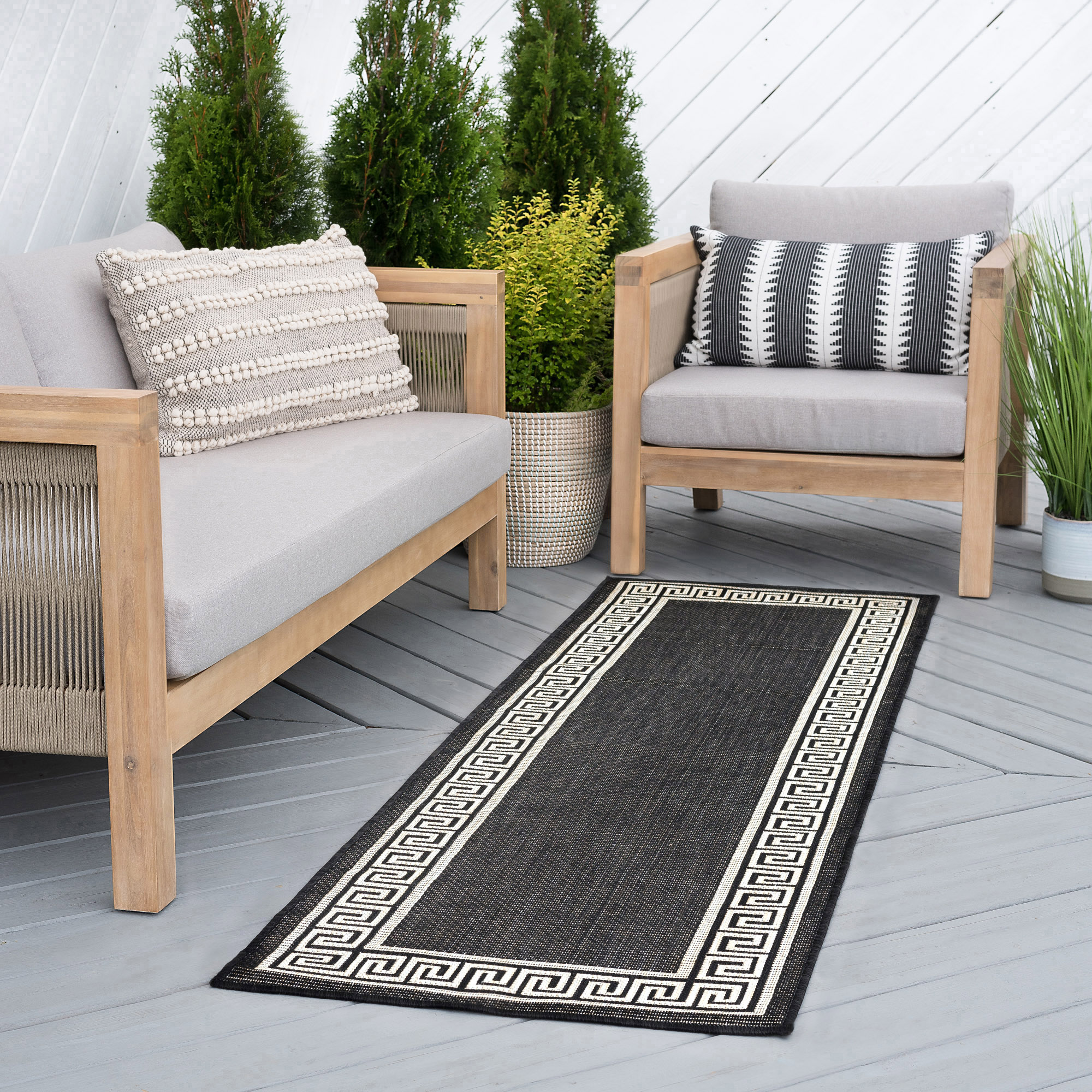 Tayse ECO1000 2X8 Eco 2 x 8 (ft) Flatweave Polypropylene Black/White Rectangular Indoor/Outdoor Border Coastal Runner rug