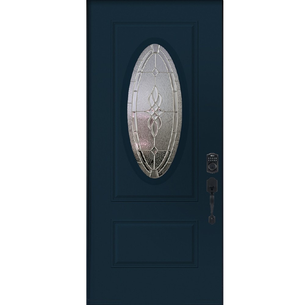 RELIABILT 10172516 Entry Door 36-in x 80-in x 4-9/16-in Steel Oval lite Left-hand inswing Indigo Painted Prehung Front Door with Brickmould Insulating core