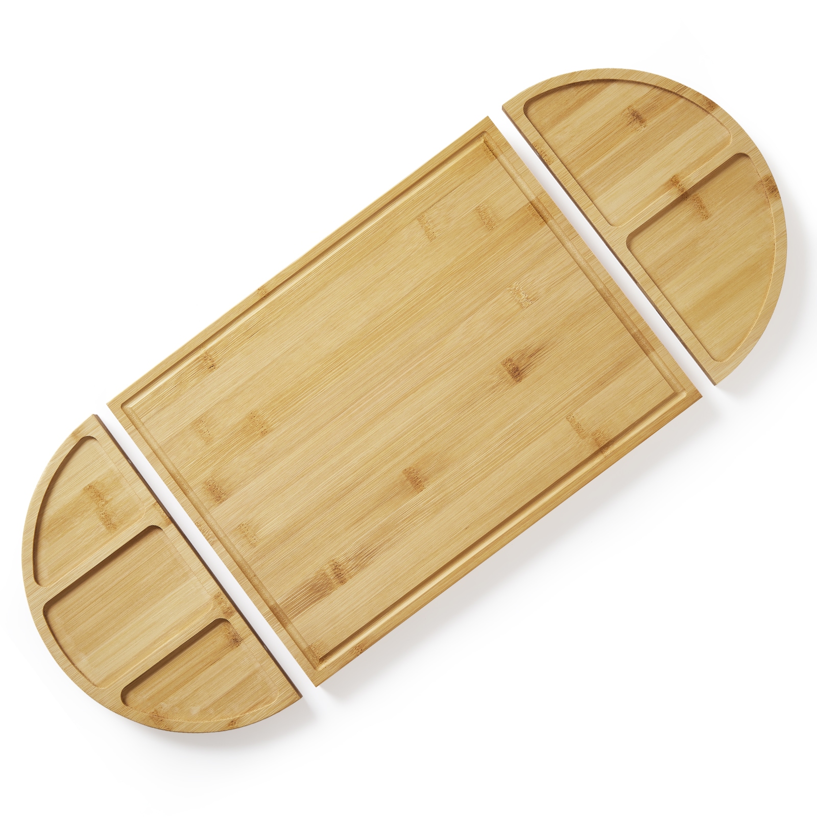 GarveeLife - 3 Piece Bamboo Cheese And Meat Platter Board Set Large Magnetic Cutting Board With Deep Juice Grooves 5 Built In Compartments For Easy Cleaning