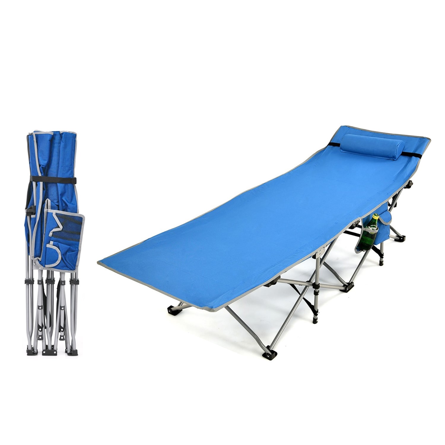 WELLFOR DOZ70768BL Stackable Gray Steel Frame Stationary Balcony Chair with Blue Woven Seat