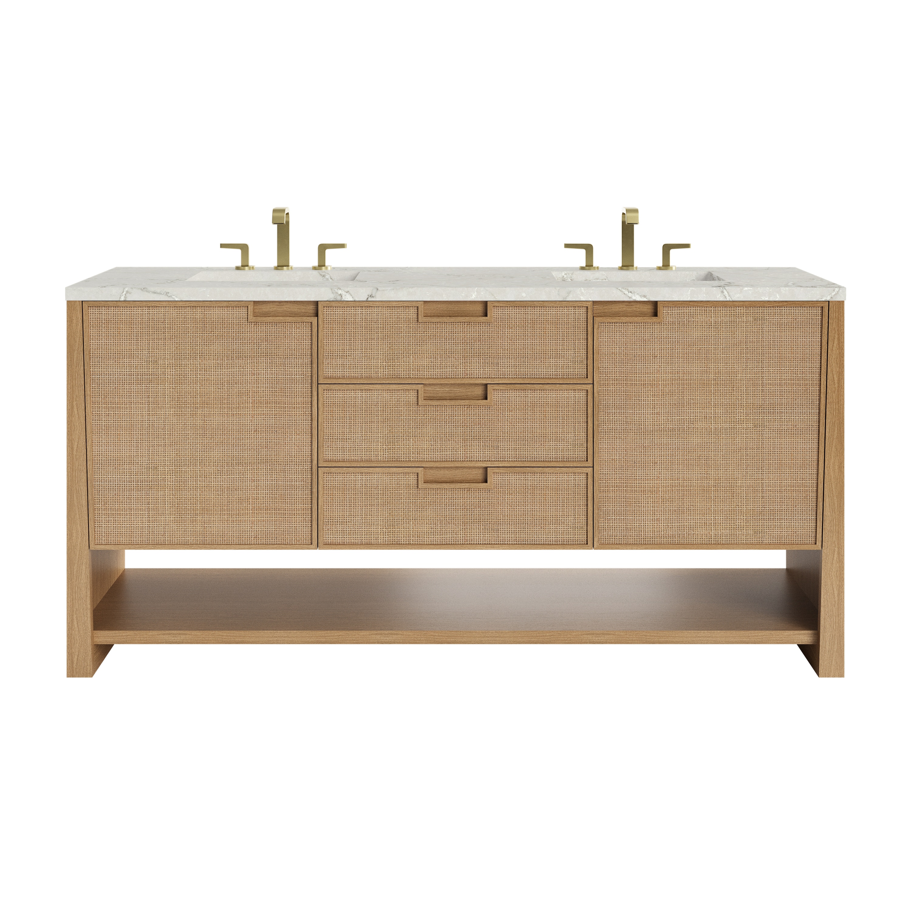 James Martin Vanities D225-V72-SSO-3VSL Solene 72-in Seaside Oak Undermount Double Sink Bathroom Vanity with Victorian Silver Quartz Top