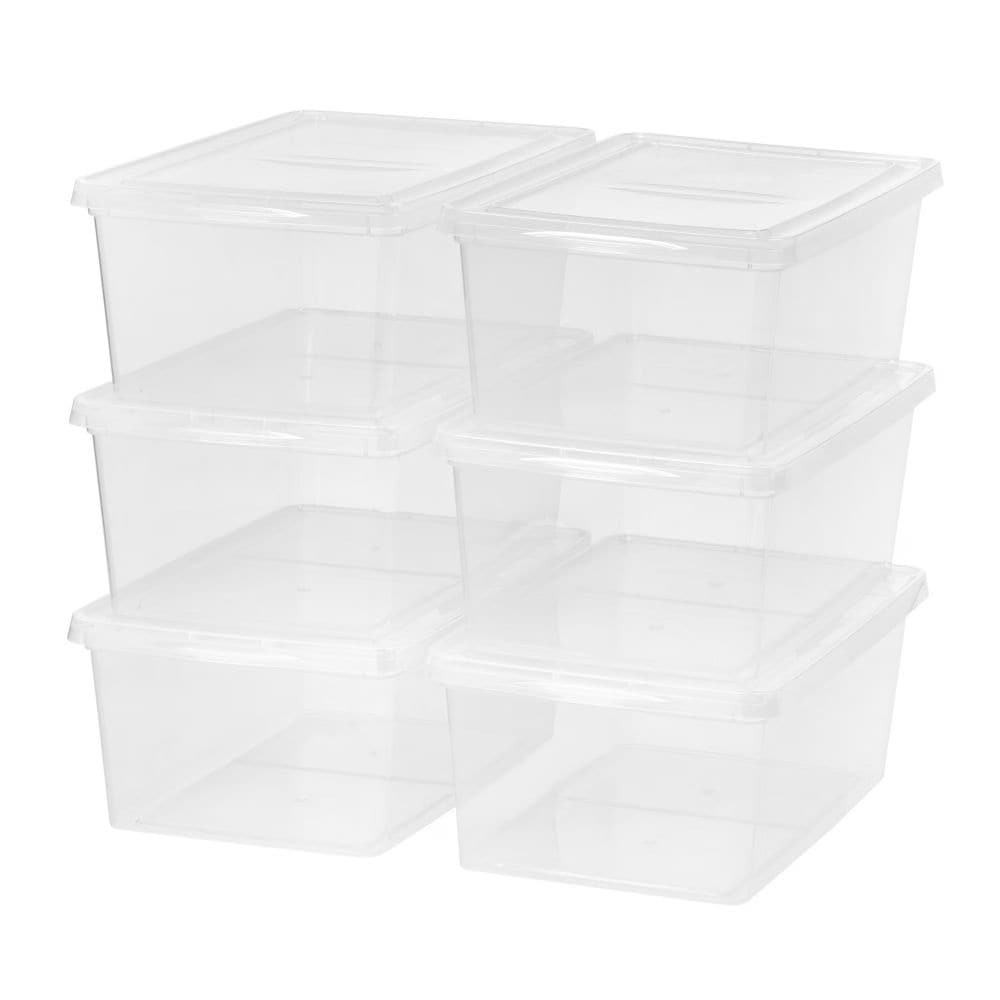 Slickblue Set of 6 Clear 12 x 17.5 x 7-in Storage Containers with Snap Lid 17 Quart Capacity Each and Stackable Design for Garage Closet Basement or Home