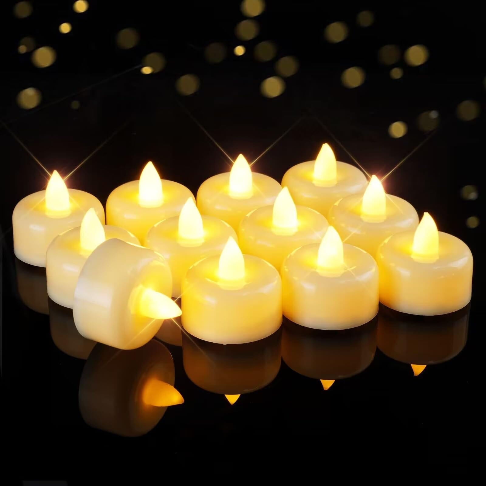 Phewnyzo - 12 pack flameless LED tea lights realistic electric candles warm white light for wedd...
