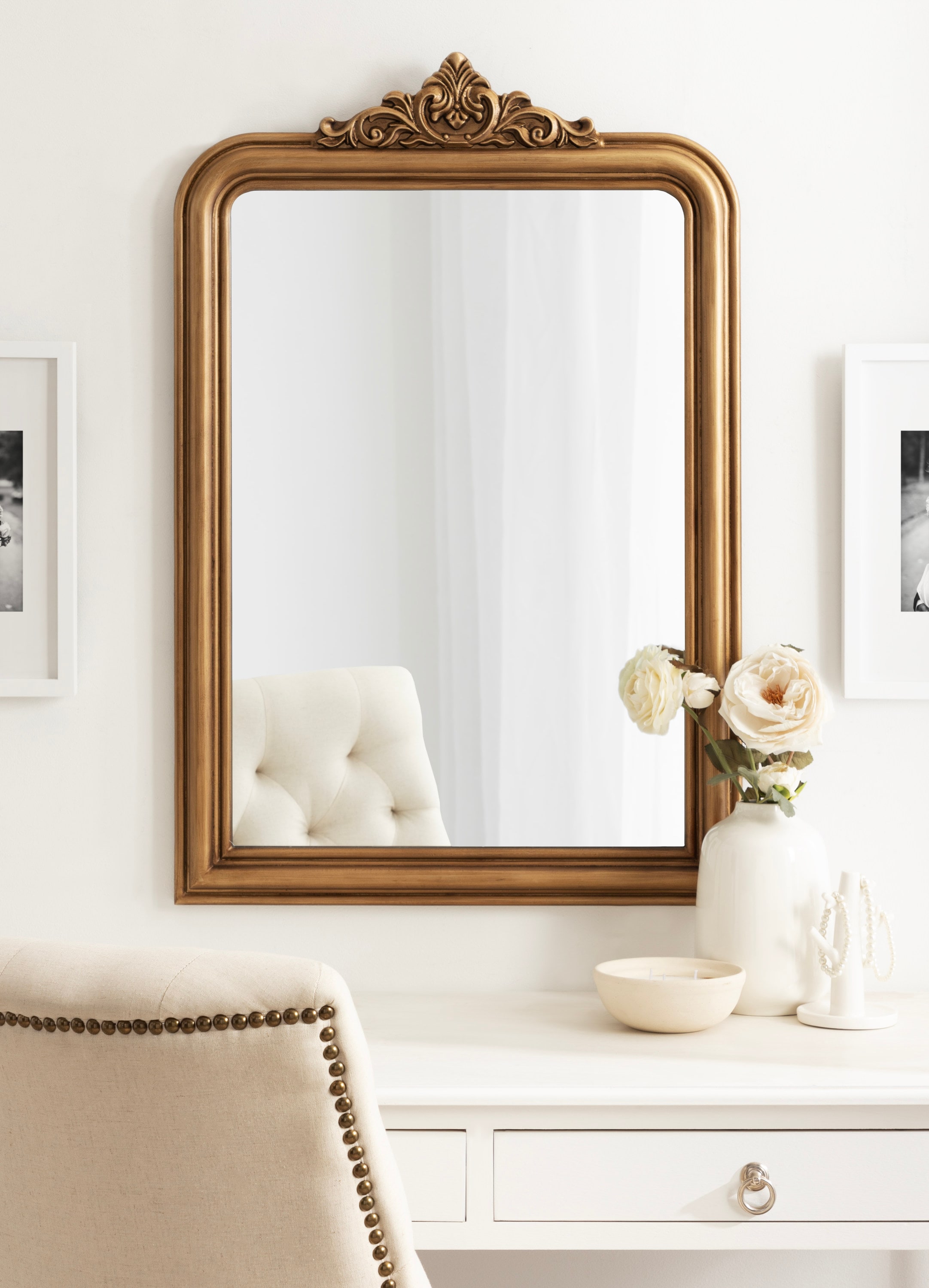 Antique Gold Arched Ornamental Bathroom Vanity Mirror 24"x36"