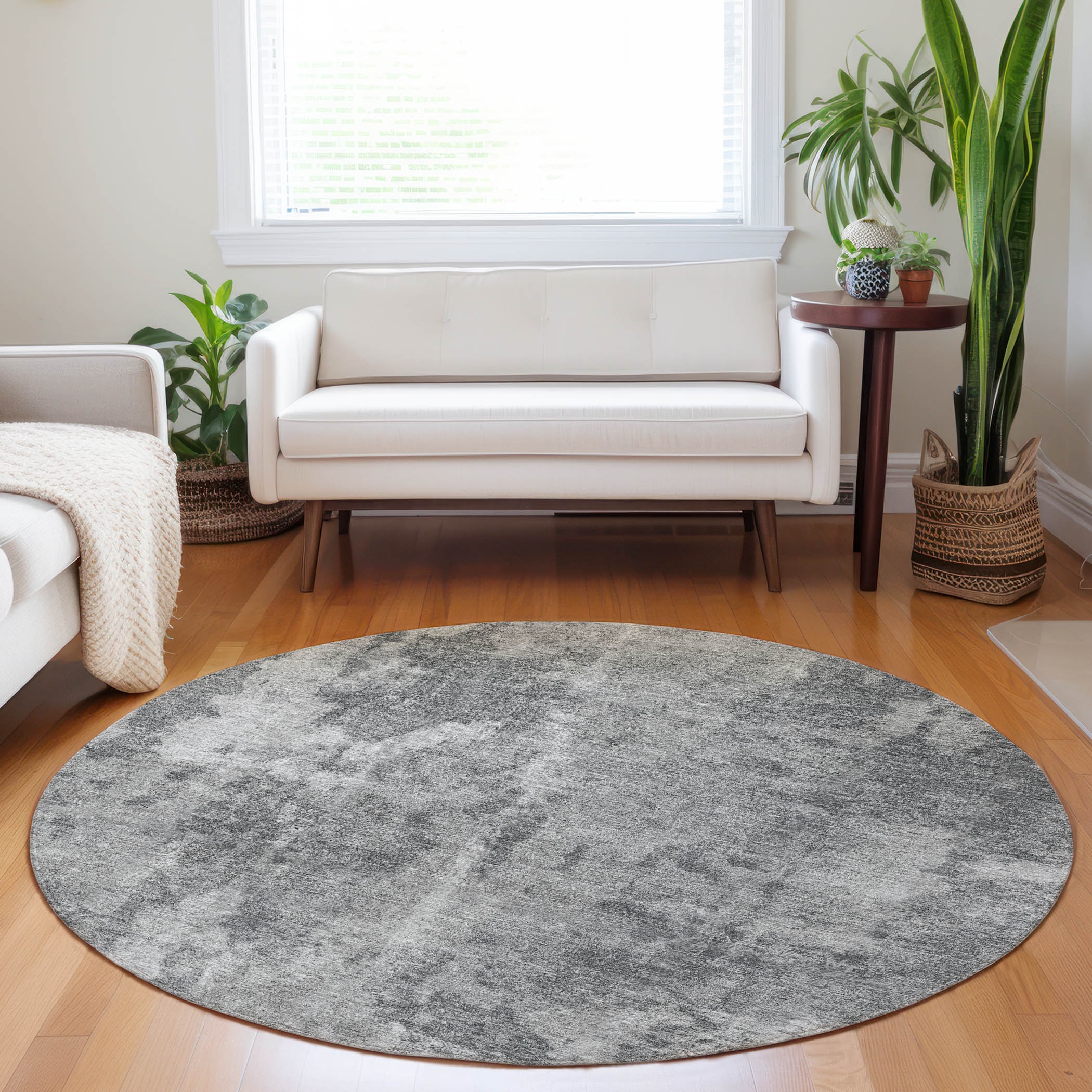 Addison Rugs ACN573GY8RO Chantille ACN573GY 8 x 8 (ft) Polyester Gray Round Indoor/Outdoor Abstract Mid-Century Modern Machine washable Area rug