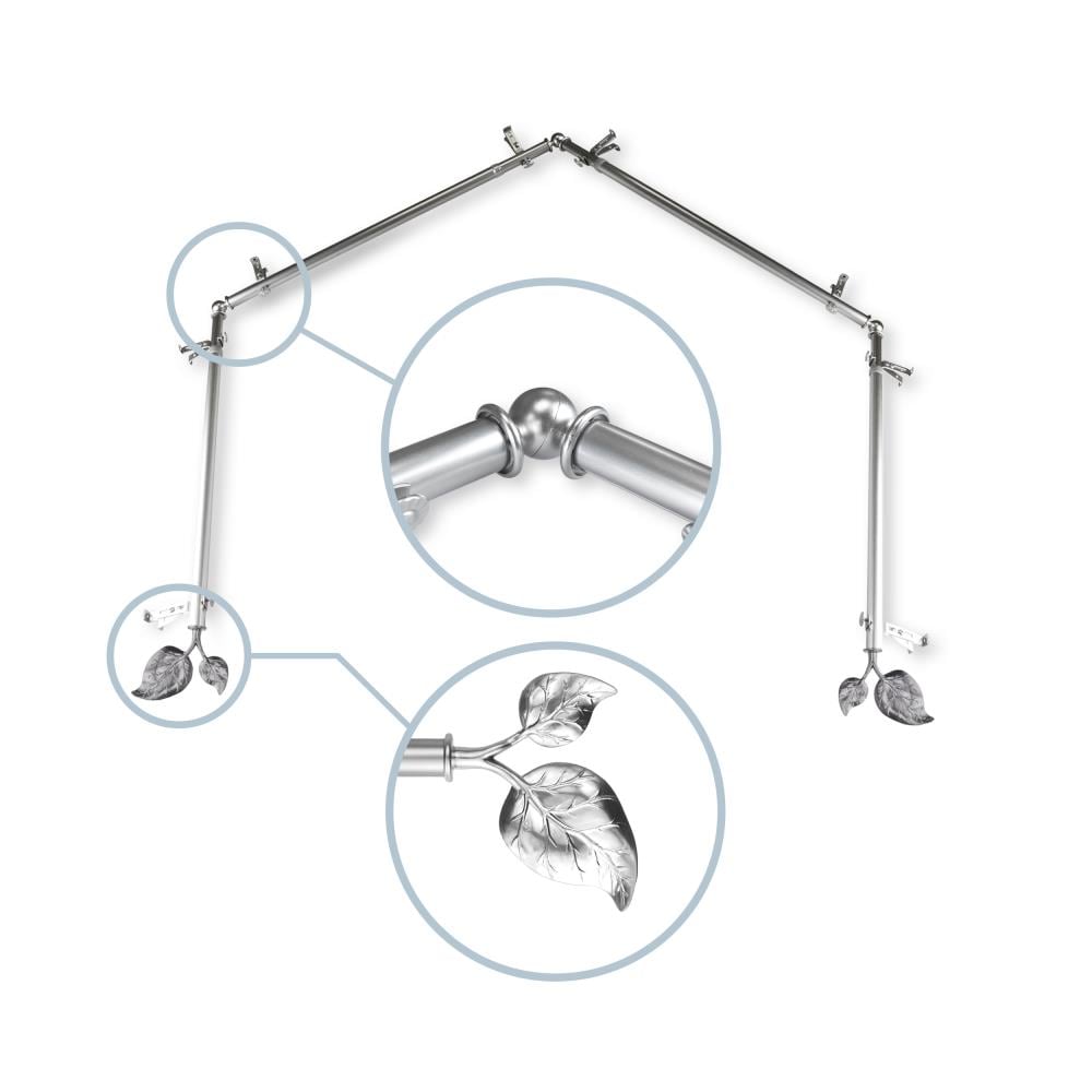 Hart & Harlow L4BAY-33-5 Hedera 13/16-in 4-sided 28-in to 48-in Satin nickel Steel Bay window curtain rod with Finials