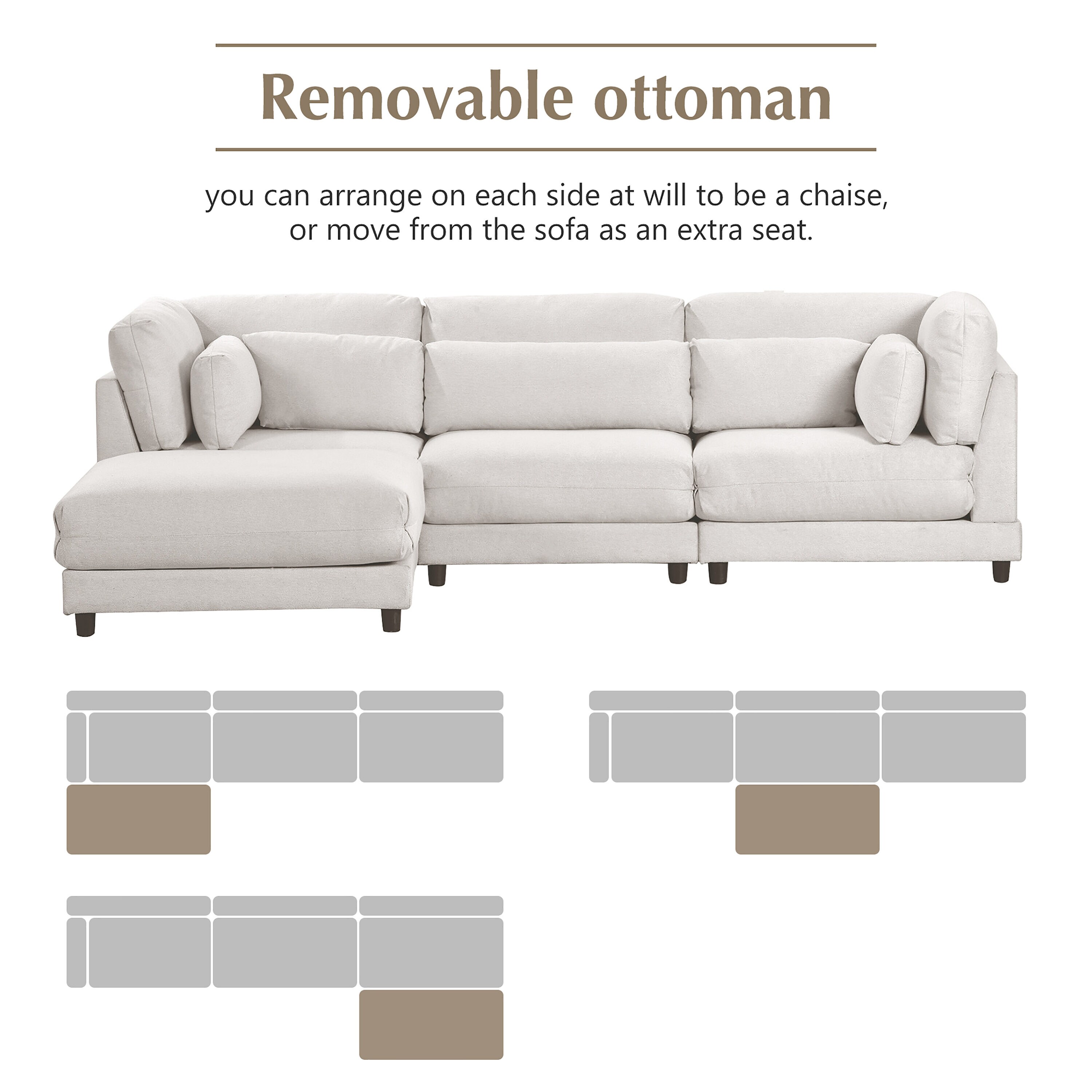 110.6 L-Shaped Sofa with Removable Ottomans and Comfort Lumbar Pillow,  Beige - ModernLuxe