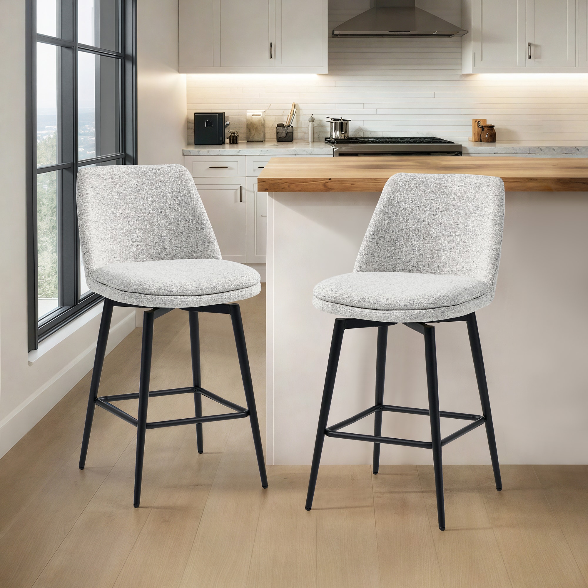 Circle 55 LWSY2006-A303 2 -Set White (Multi-Colored) 27-in H Counter height Bucket seat Upholstered Swivel Metal Bar Stool and Back