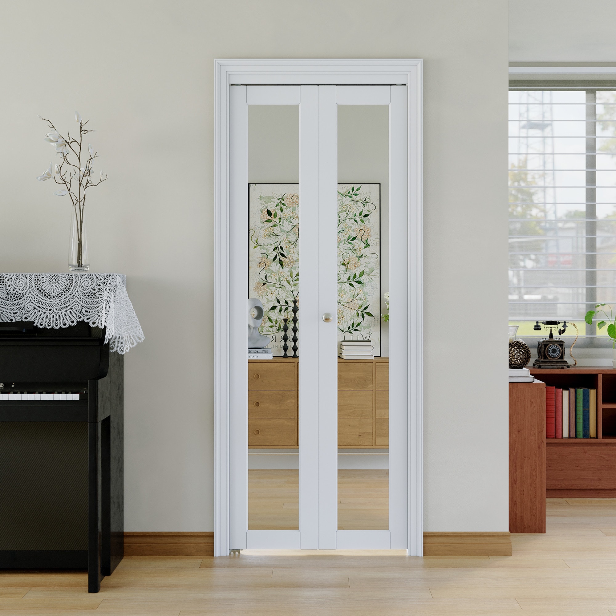 JUJUBON 30-in x 80-in White-Mirror 1-panel Mirrored glass Smooth