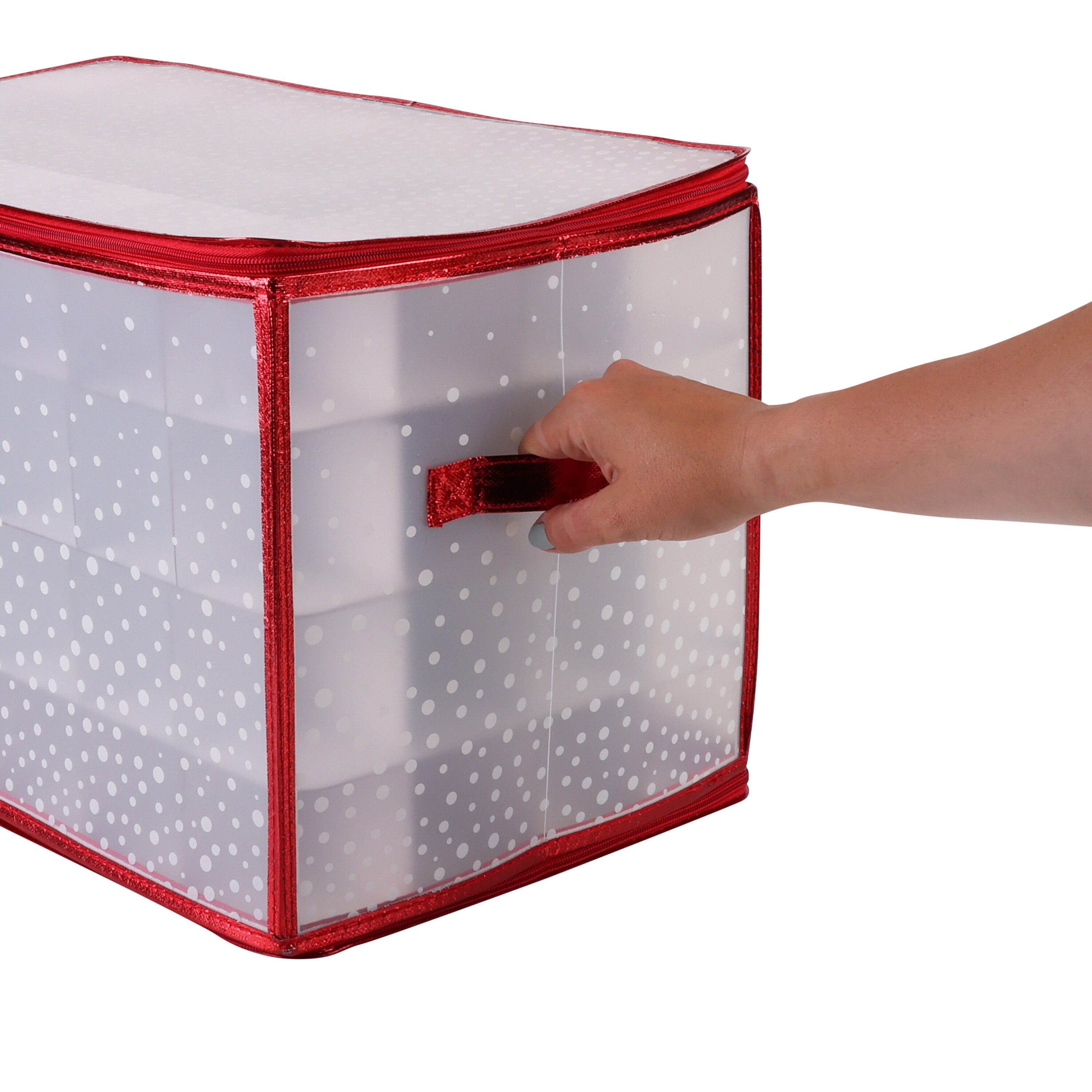 Holiday Living 12.75-in x 13.75-in 48-Compartment Red Polyester Ornament  Storage Box in the Ornament Storage Boxes department at