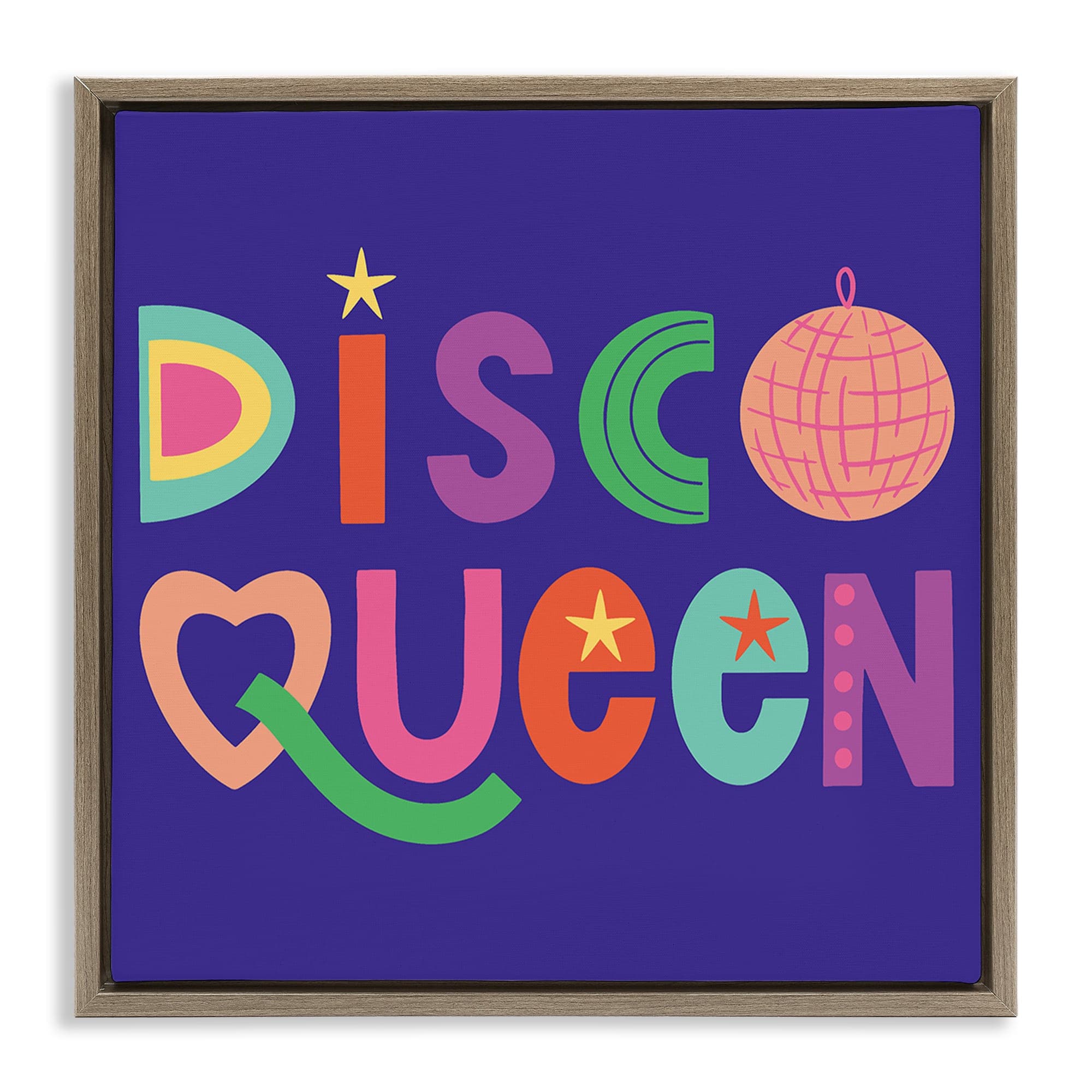 Stupell Industries BT-503-FFE-24X24 Disco Queen with Retro Letters Floating Frame design by Sazerelli Designs