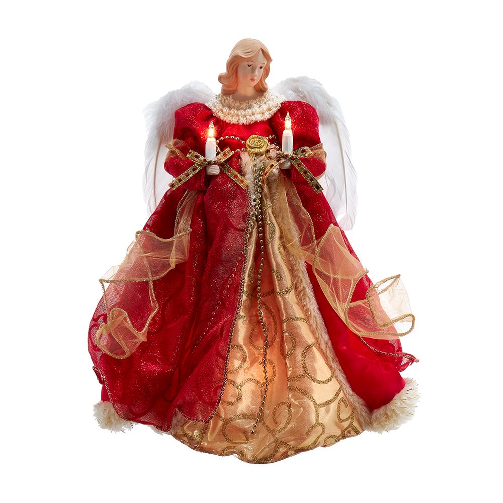 14-Inch UL 10-Light Red and Gold Angel Tree Topper