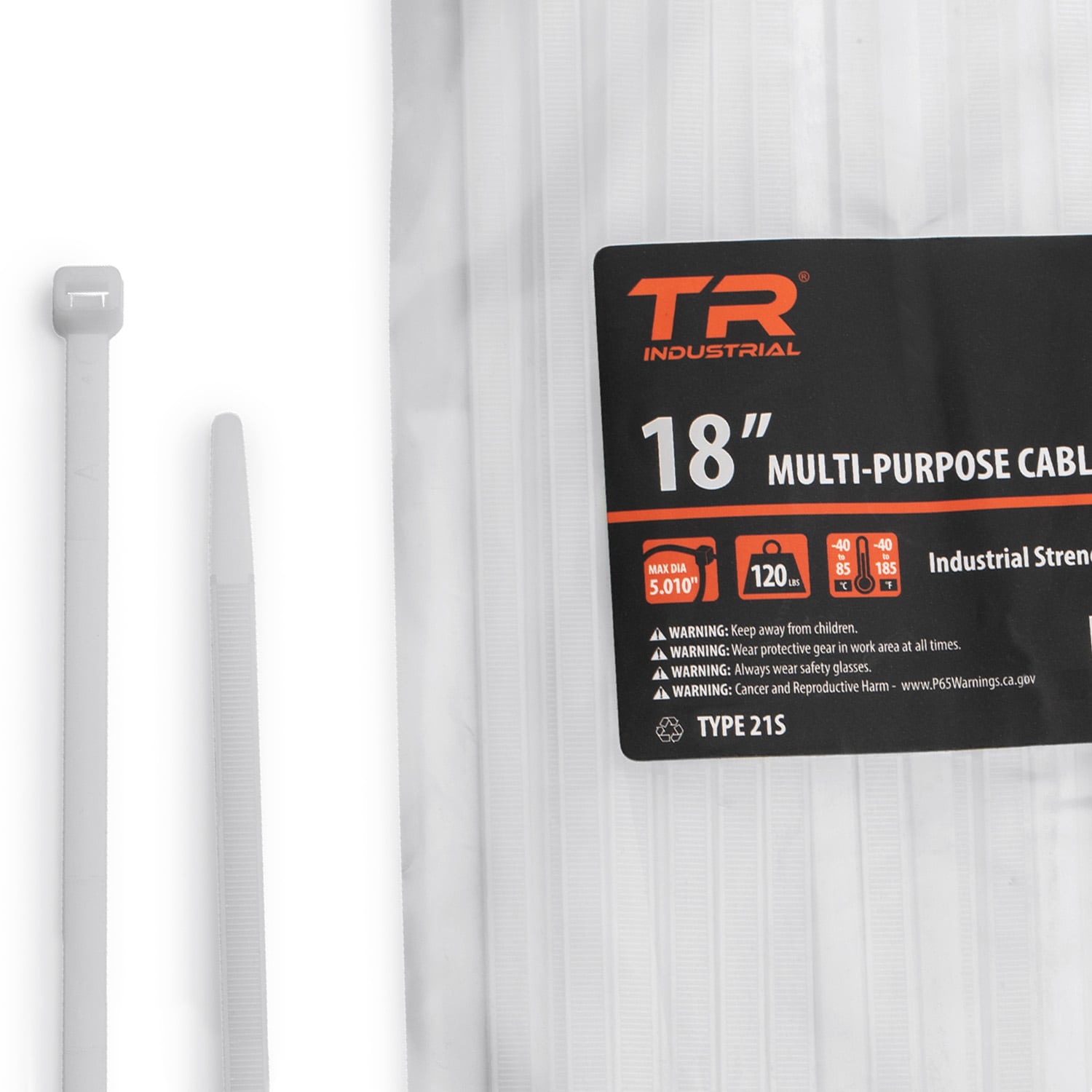 TR Industrial TR88305N 18-in Nylon Zip ties White ( 50 -Pack)