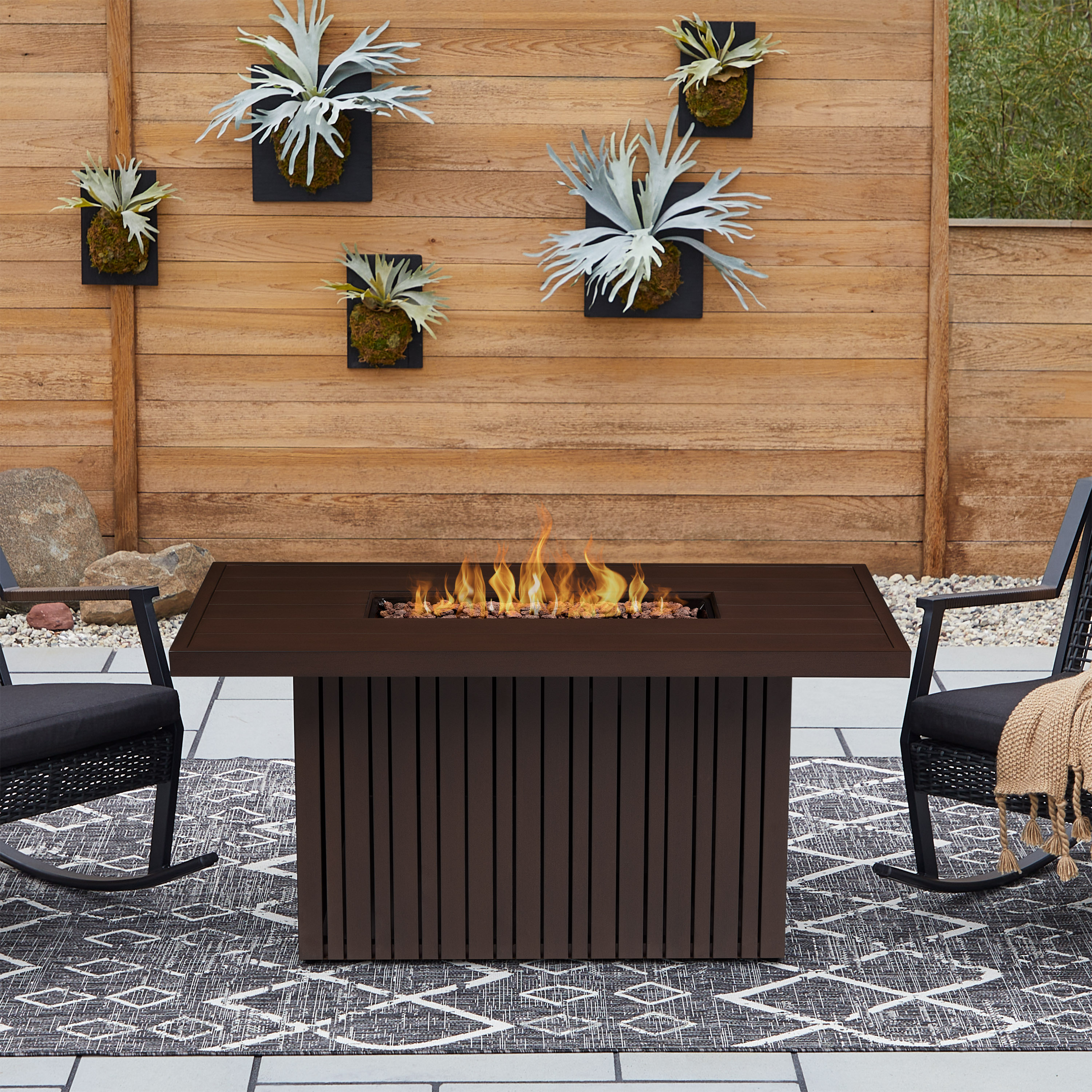 Real Flame 13034LP-BRZC Calvin 52-in W 50000 Maximum BTUs Aluminum Rectangle Liquid propane Fire pit table