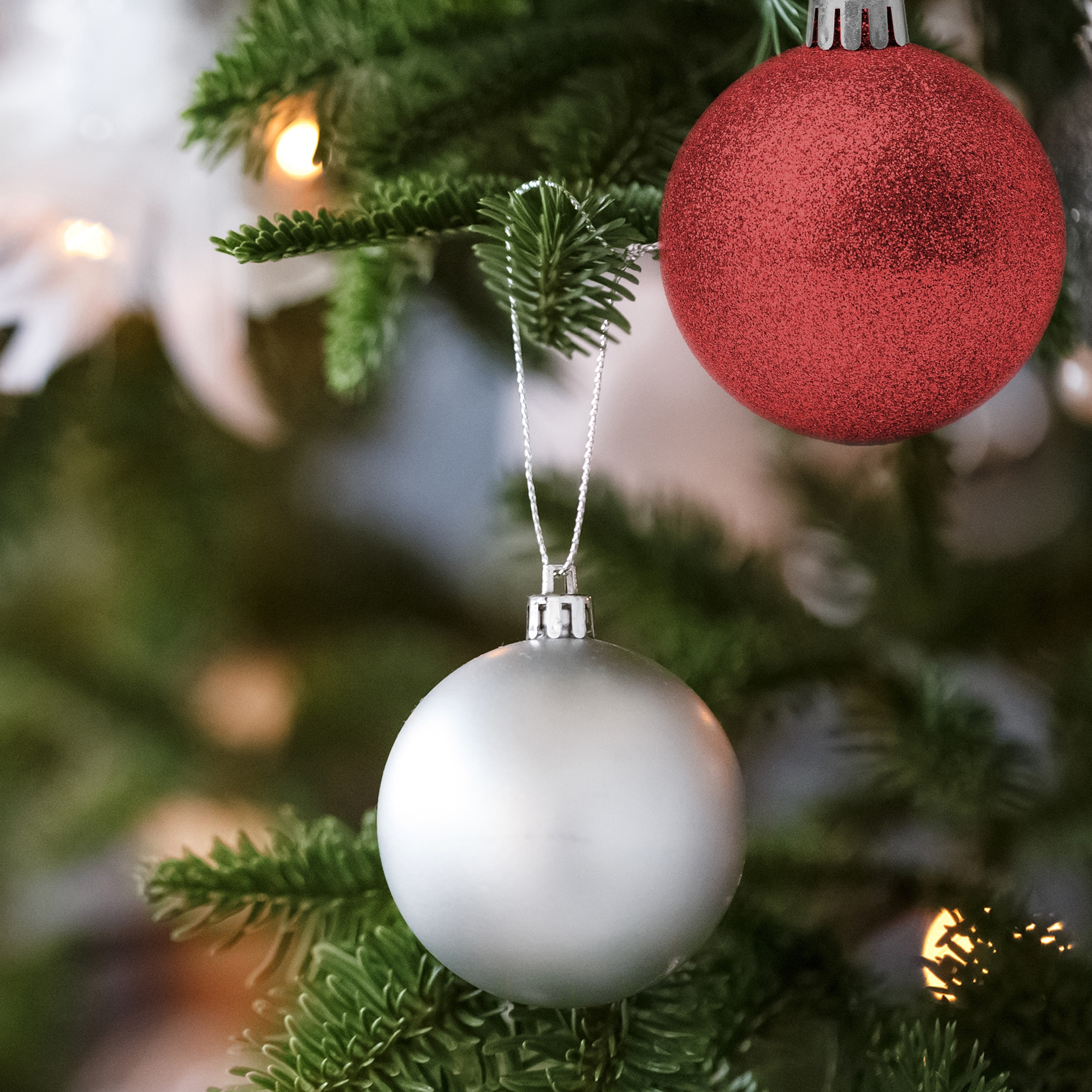 Red and White Shatterproof Christmas Ornament Set with Metal Hooks