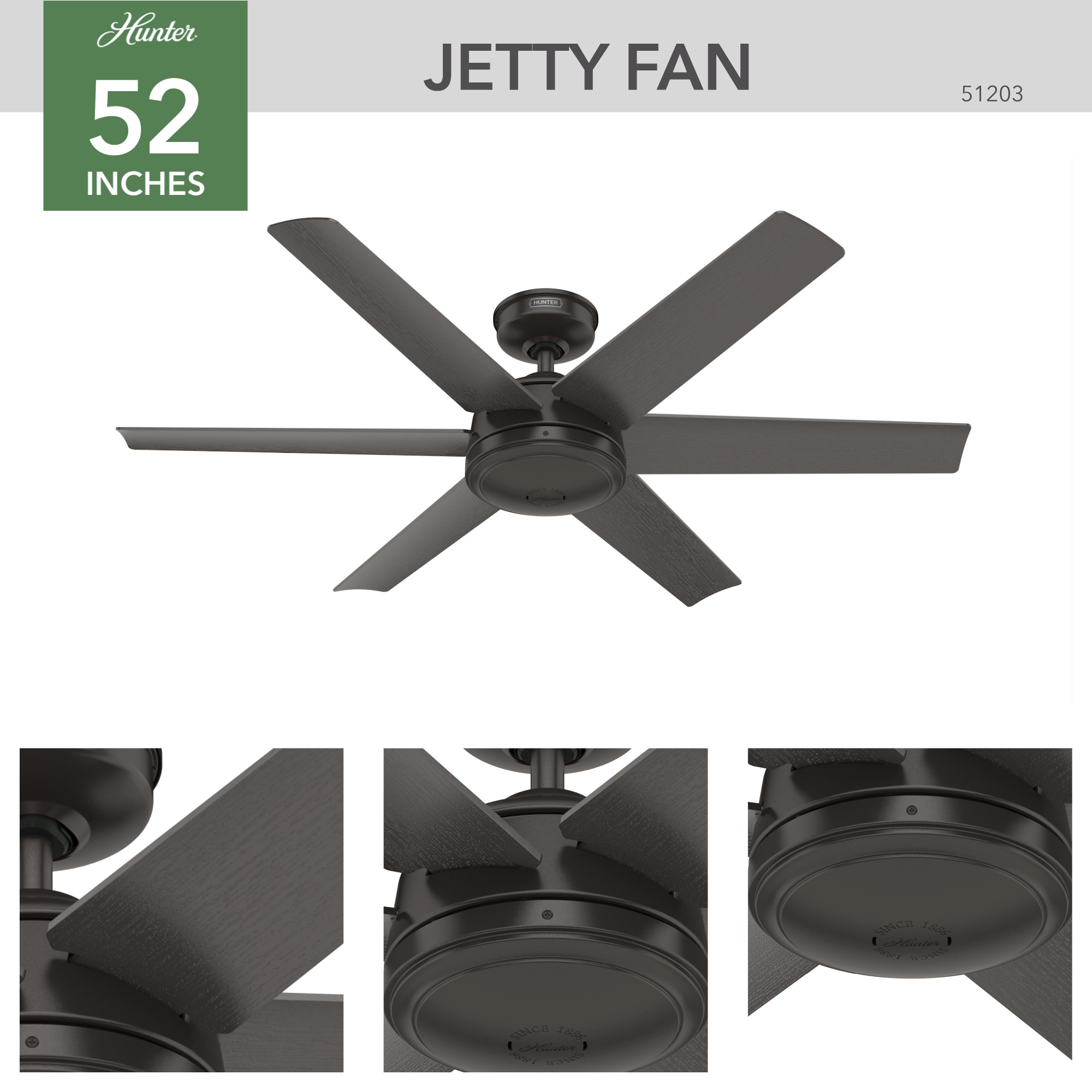 Hunter Jetty WeatherMax 52-in Noble Bronze Indoor/Outdoor Ceiling Fan ...