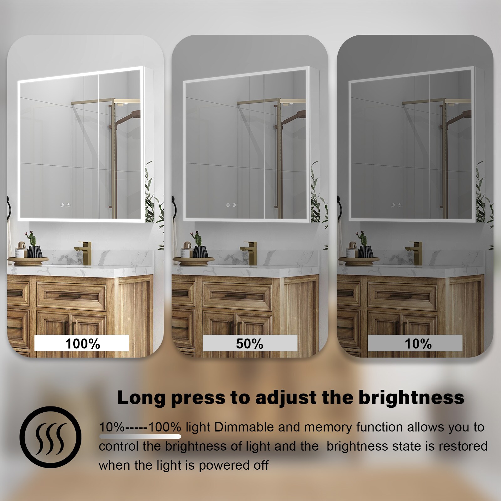 Forclover Dimmable Mirrored LED Bathroom Medicine Cabinet 30-in x