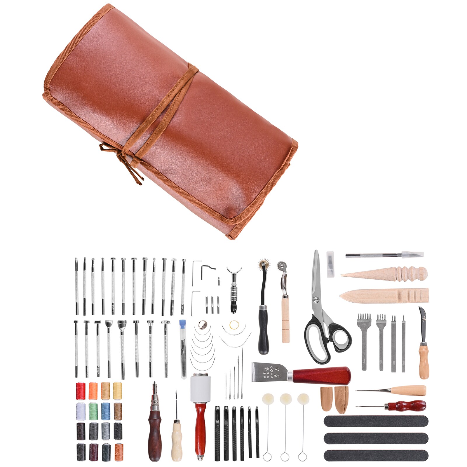 Mecale 92-Piece Leather Working Tools Kit with Portable Leather Storage Bag Brown