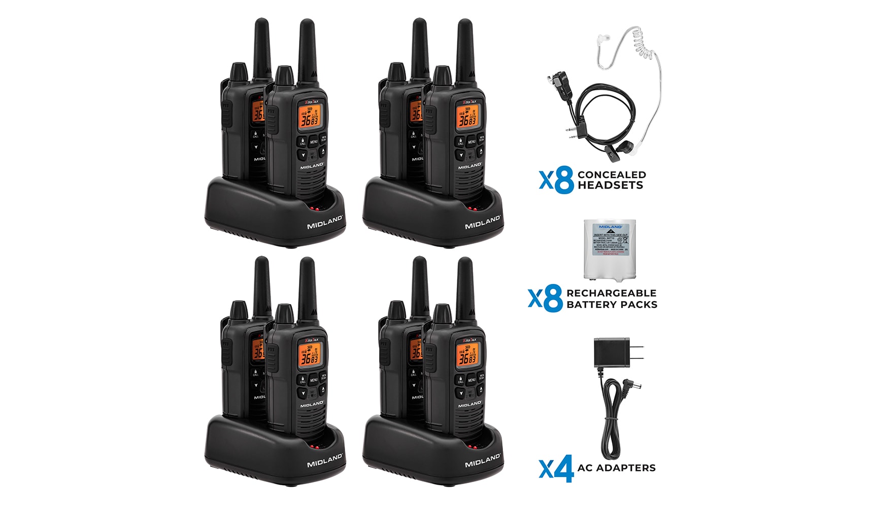 Midland 8 LXT600 License-Free FRS Walkie Talkies with Alarm, Clear Communication, Ni-MH Battery, Belt Clips | Walkie Talkie Series LXT600BBX4 Sansujyuku sansujyuku.com