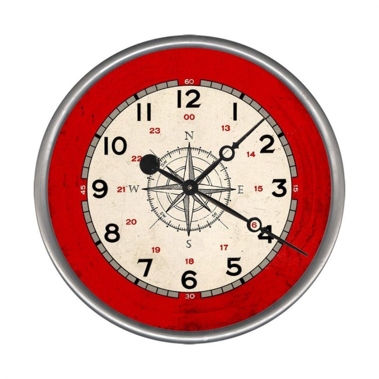 HomeRoots 4000401549 15 inc Rustic Red and Cream Compass Wall Clock