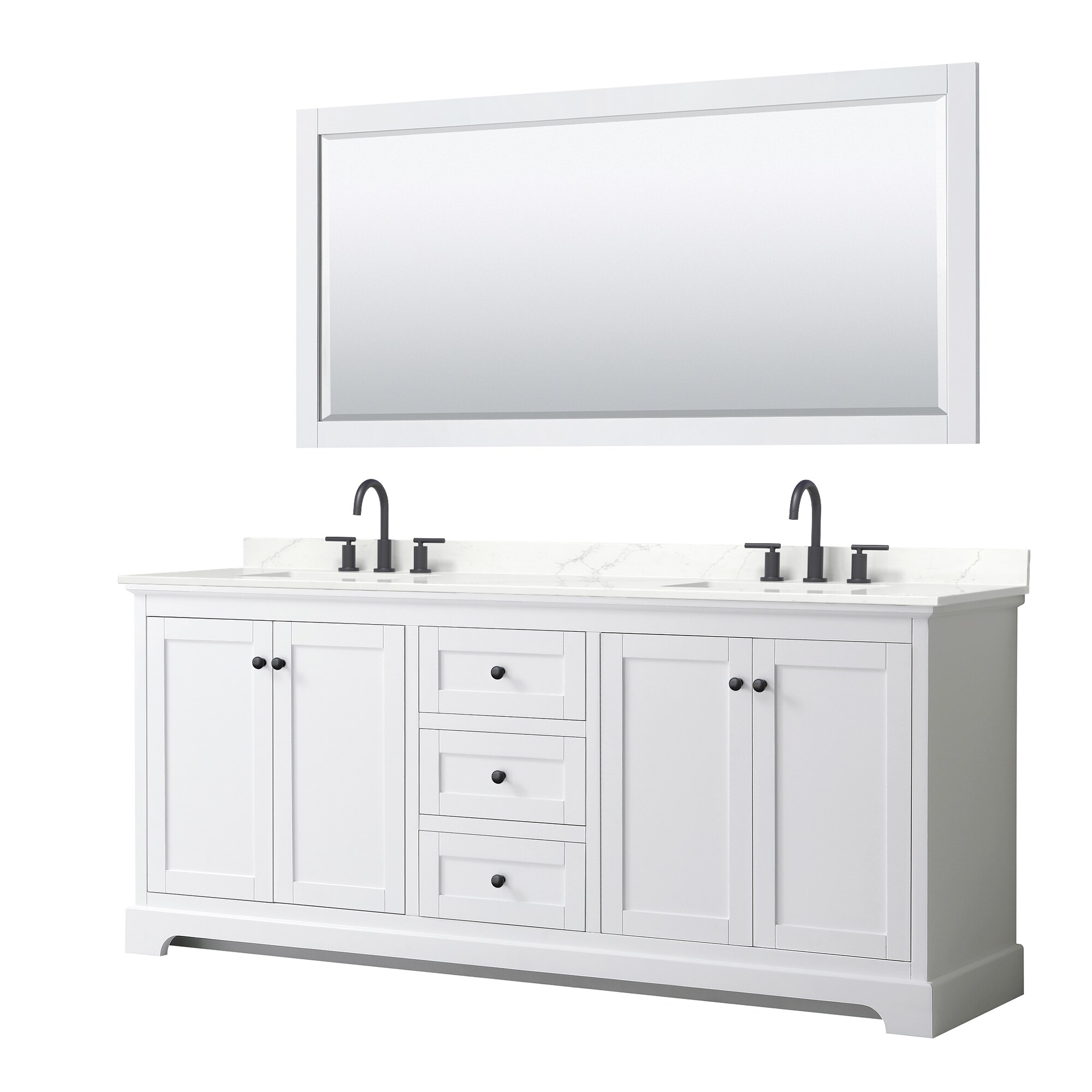 Wyndham Collection WCV232380DWBGTUS3M70 Avery 80-in White Undermount Double Sink Bathroom Vanity with Giotto Quartz Top (Mirror Included)