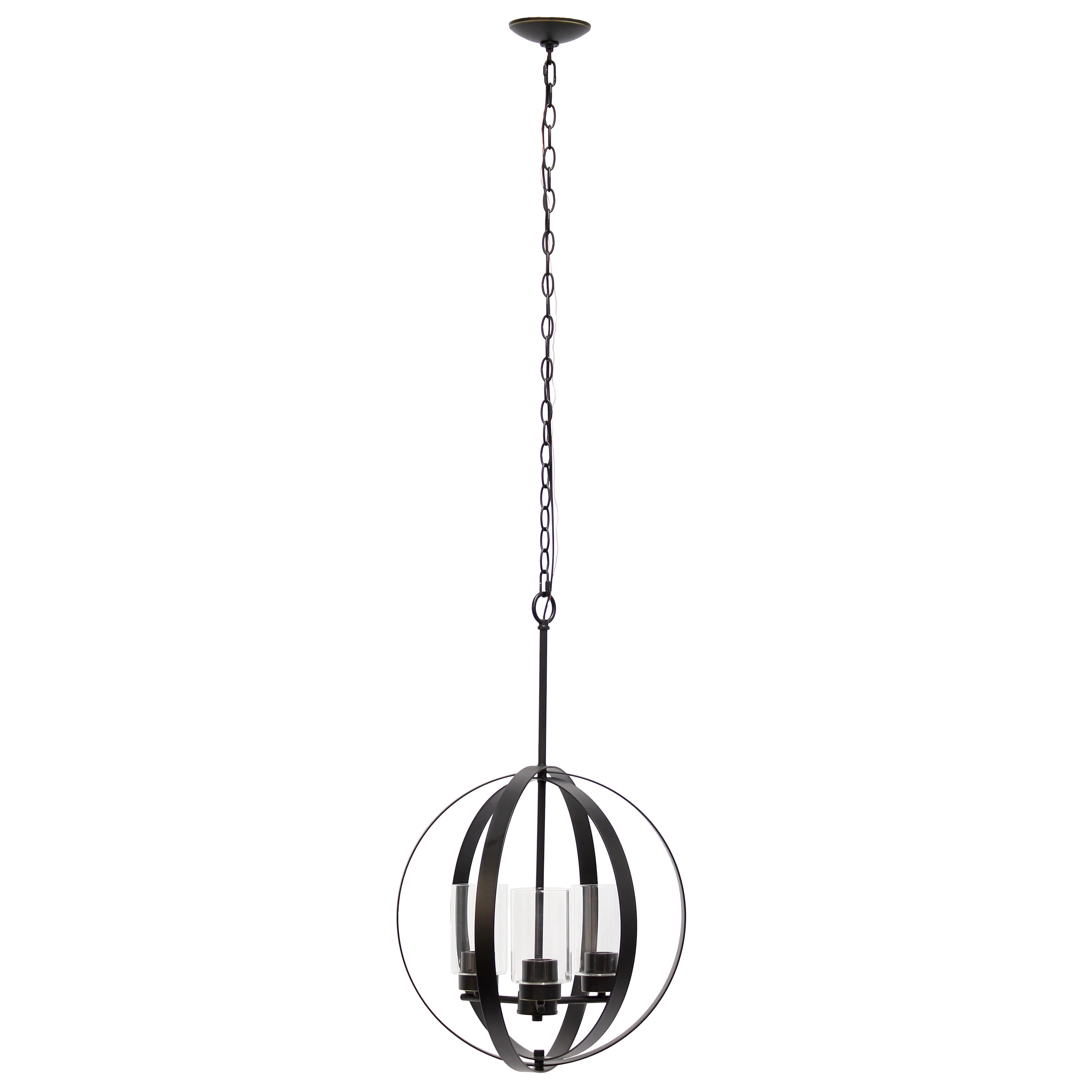 Bronze Industrial Globe 3-Light 18" Adjustable Pendant with Clear Glass Shades