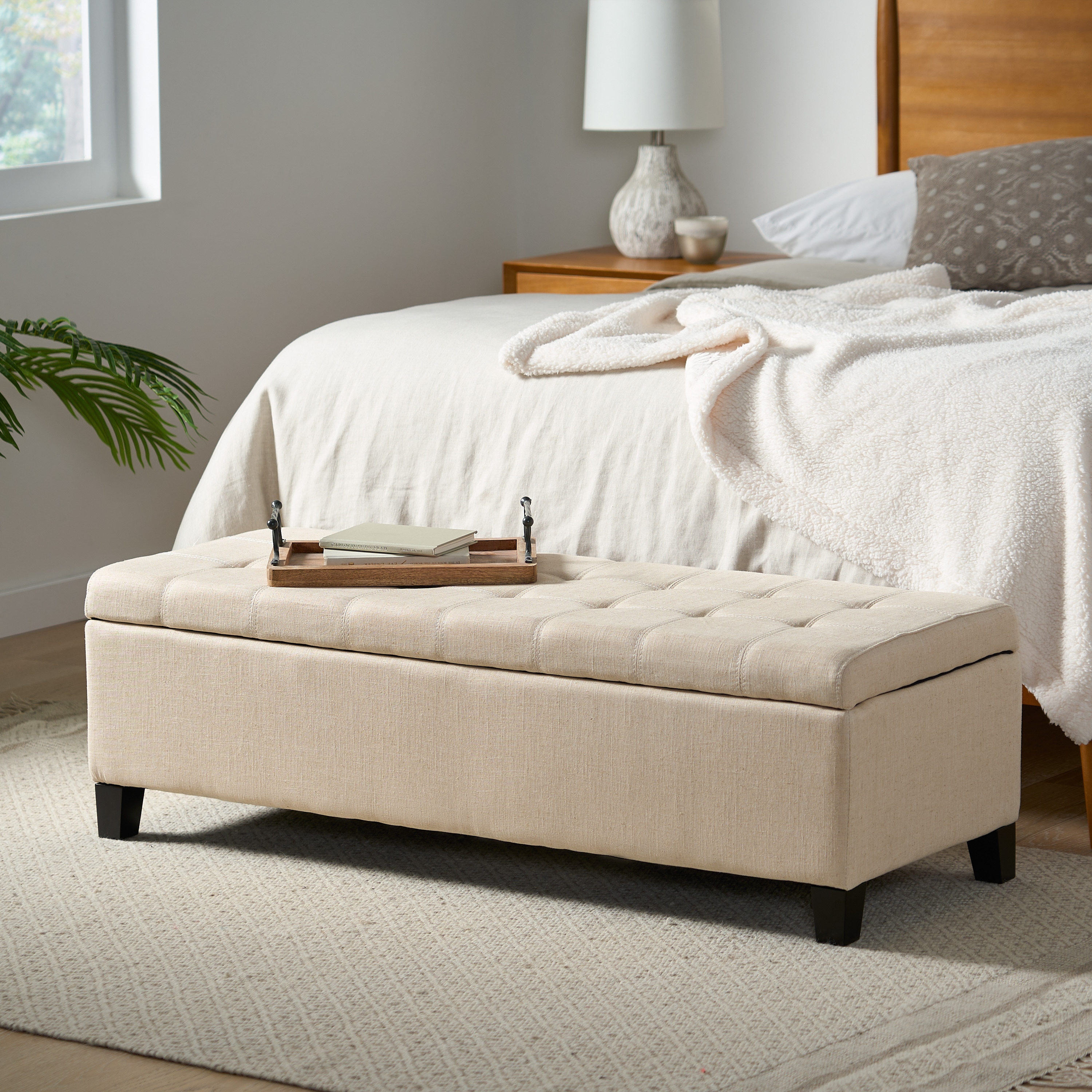 Modern Beige Storage Ottoman