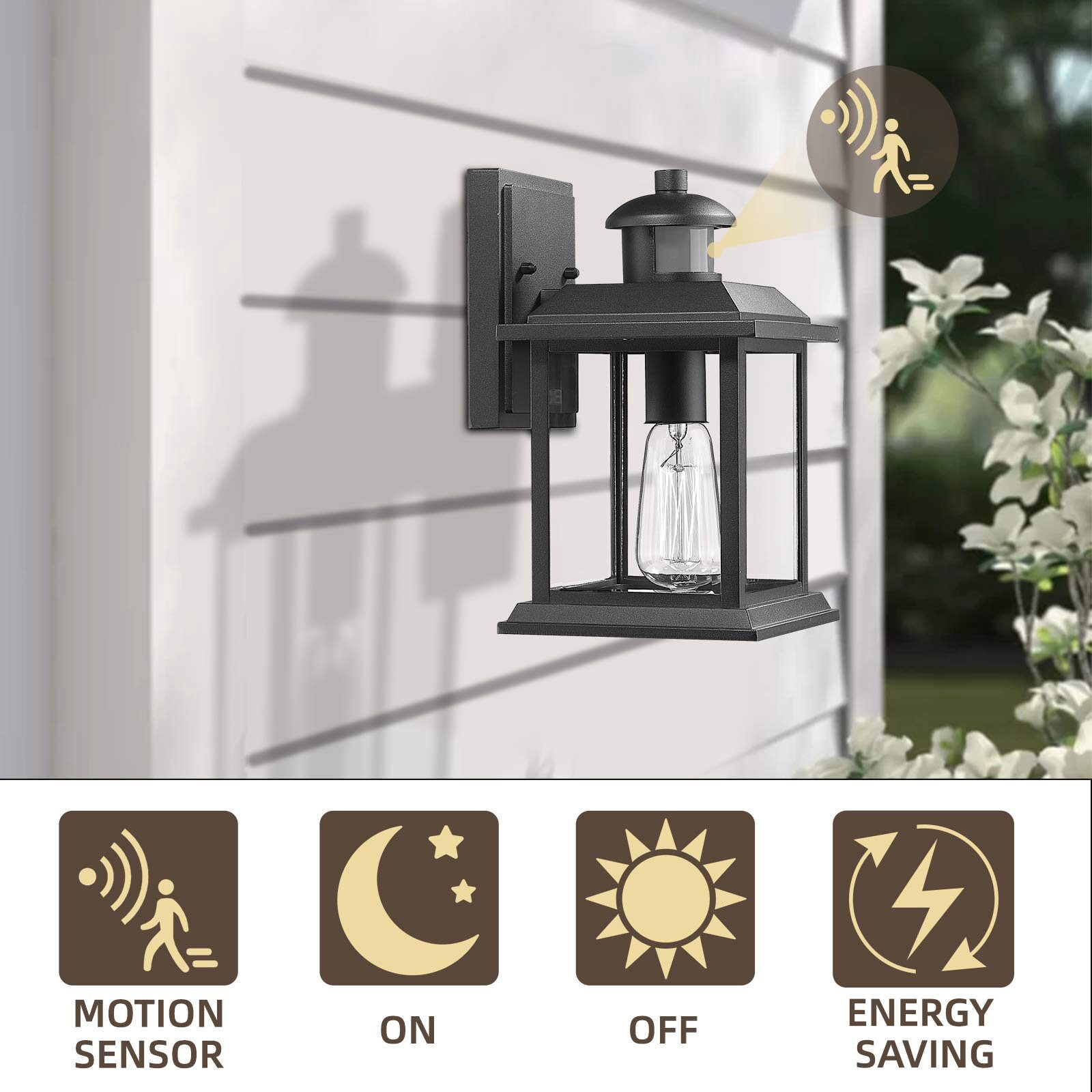 LTMATE JAZAVA 1-Light 11.1-in Black Motion Sensor;; Outdoor Wall Light ...