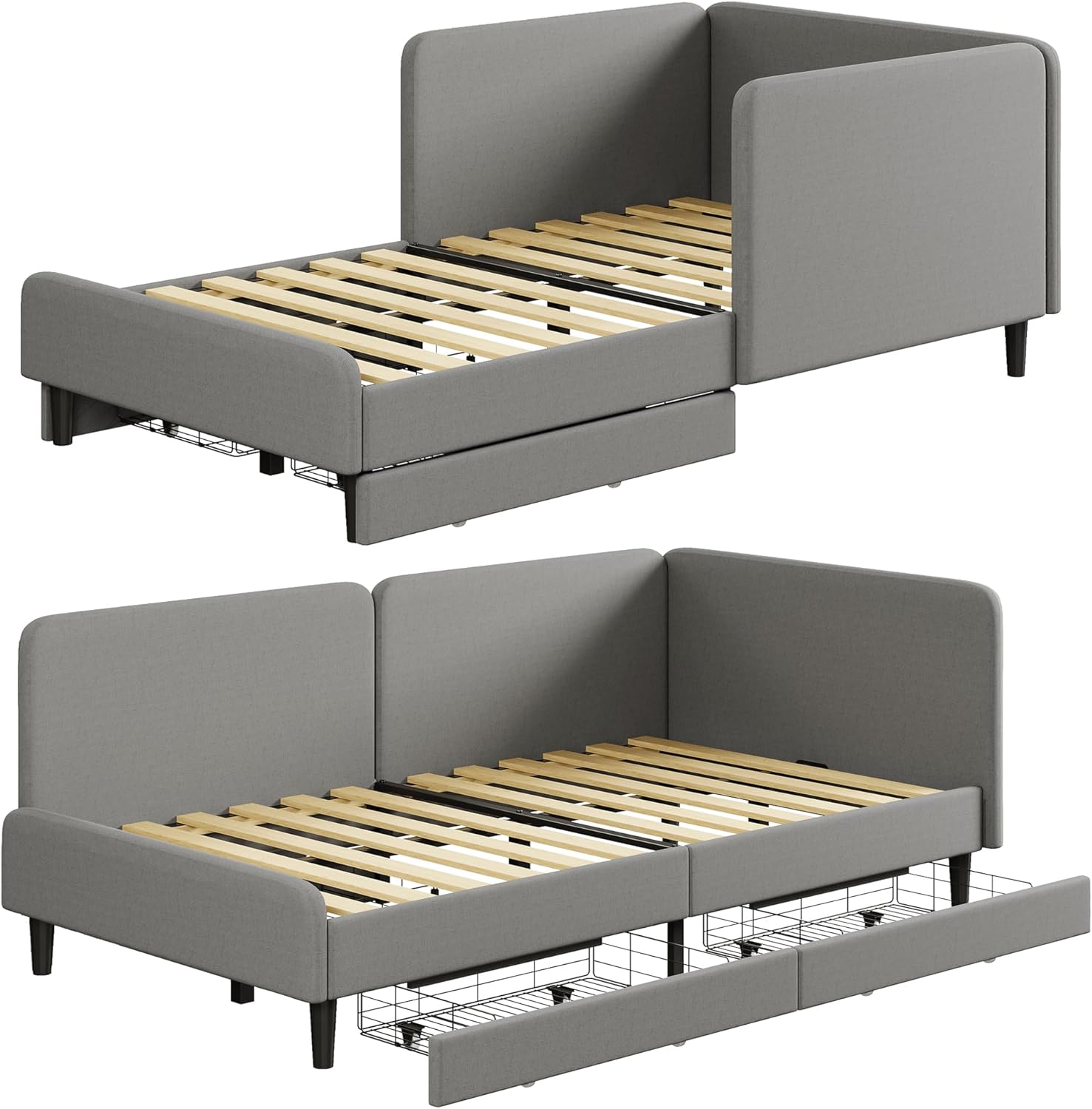 Likimio 9ARWEHIXKFD8JSLP 41.3-in W Grey Twin XL Bed Frame with Headboard and Storage Drawers