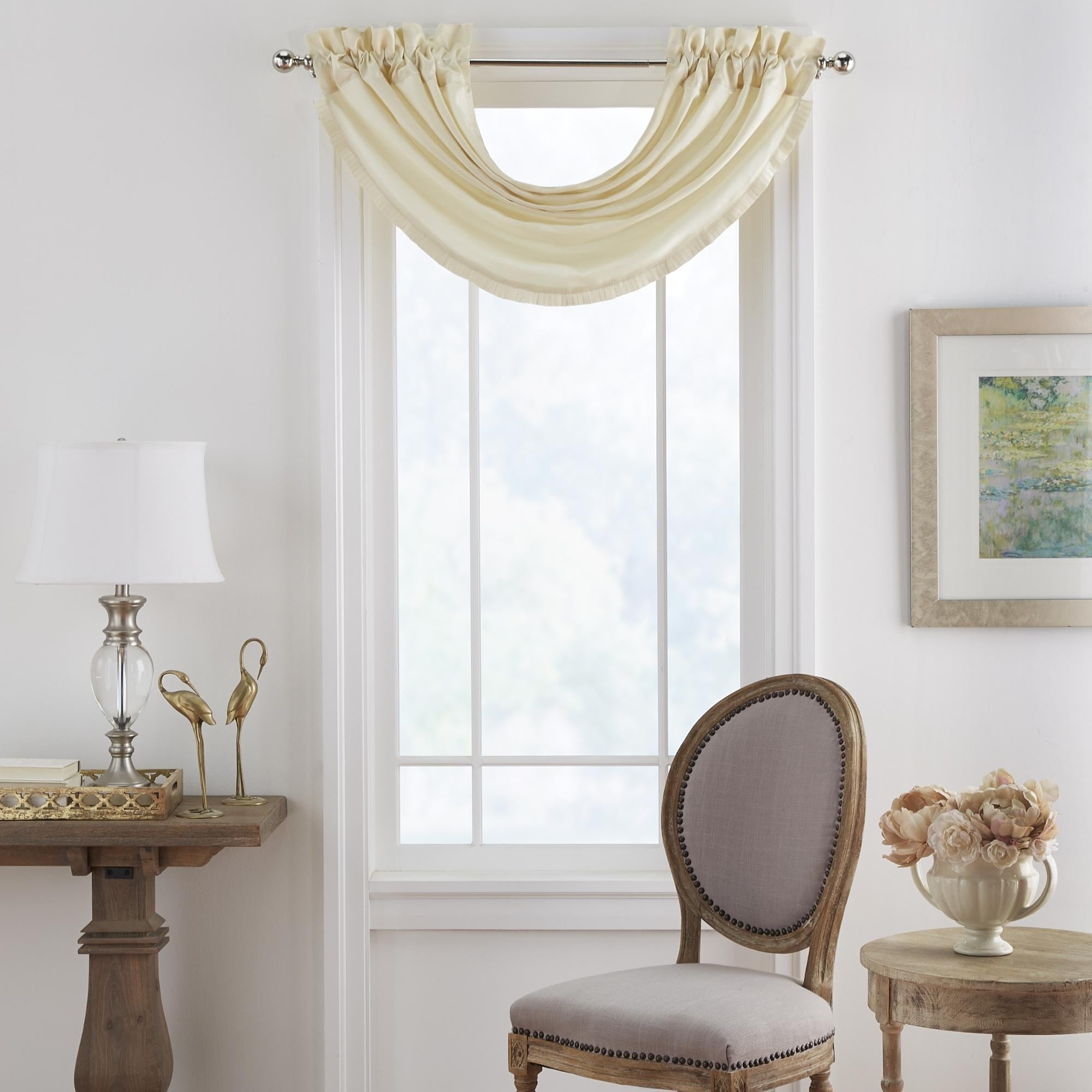 Elrene Home Fashions 026865577921 Versailles Faux Silk Waterfall 36-in Ivory Polyester Rod pocket Valance