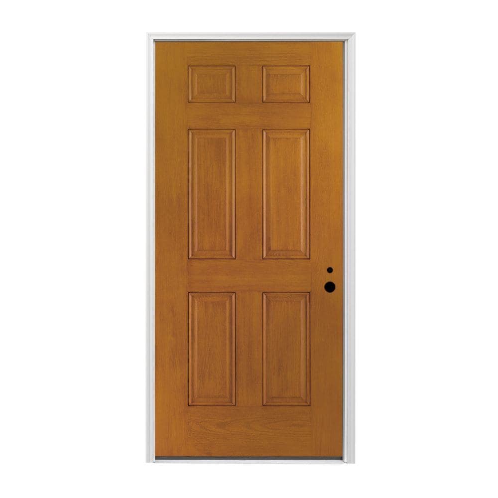 Pella 1000007762 36-in x 80-in Fiberglass Left-Hand Inswing Prestained Early American Stained Front Door Insulating Core